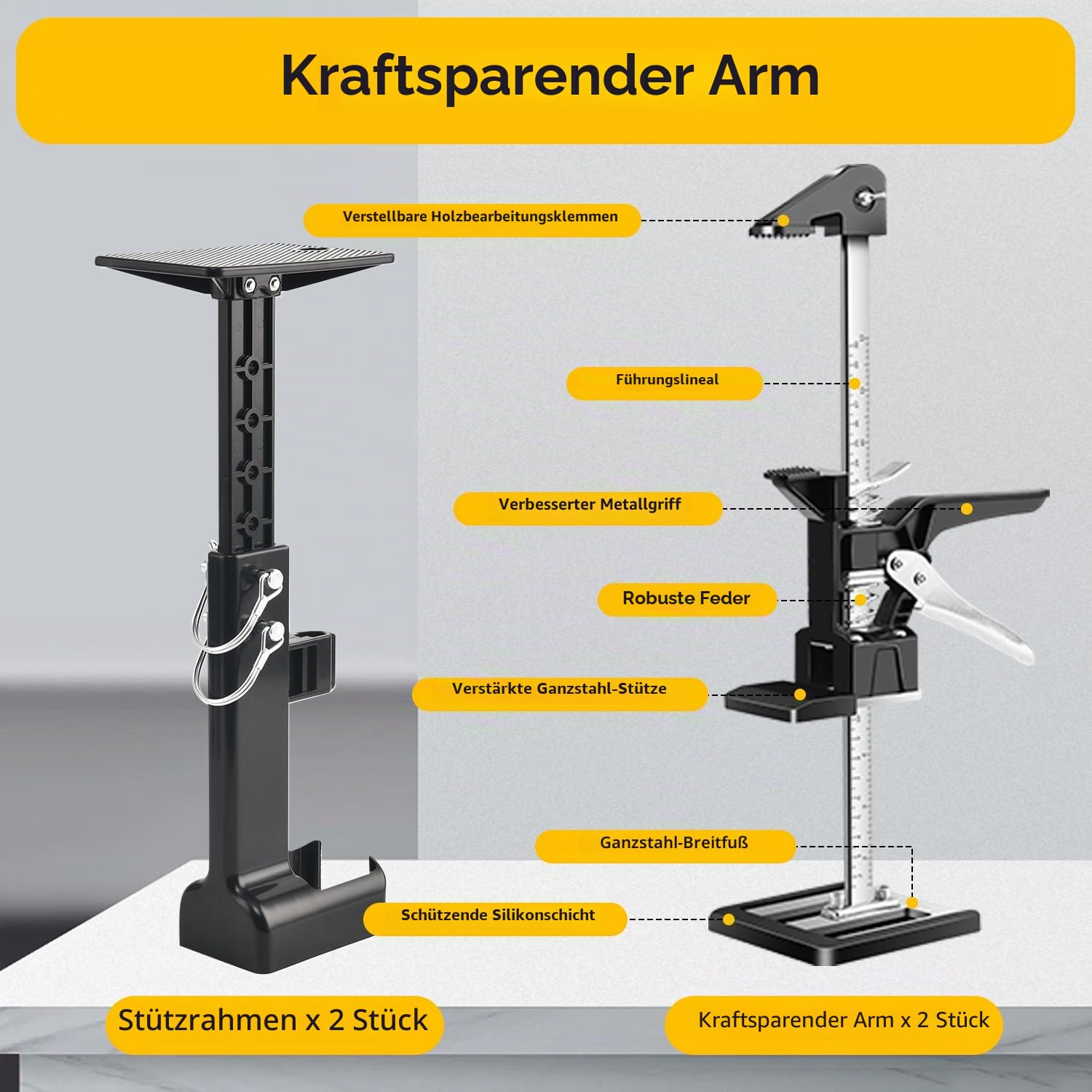 2 Stück Kabinett arbeitssparender Armheber, Aufzug, Handheber, Wandfliesen-Locator, Installation von Schrankheber und Türbrett-Heber, Waschmaschinen-Nivellierung, 160 kg Hubkapazität