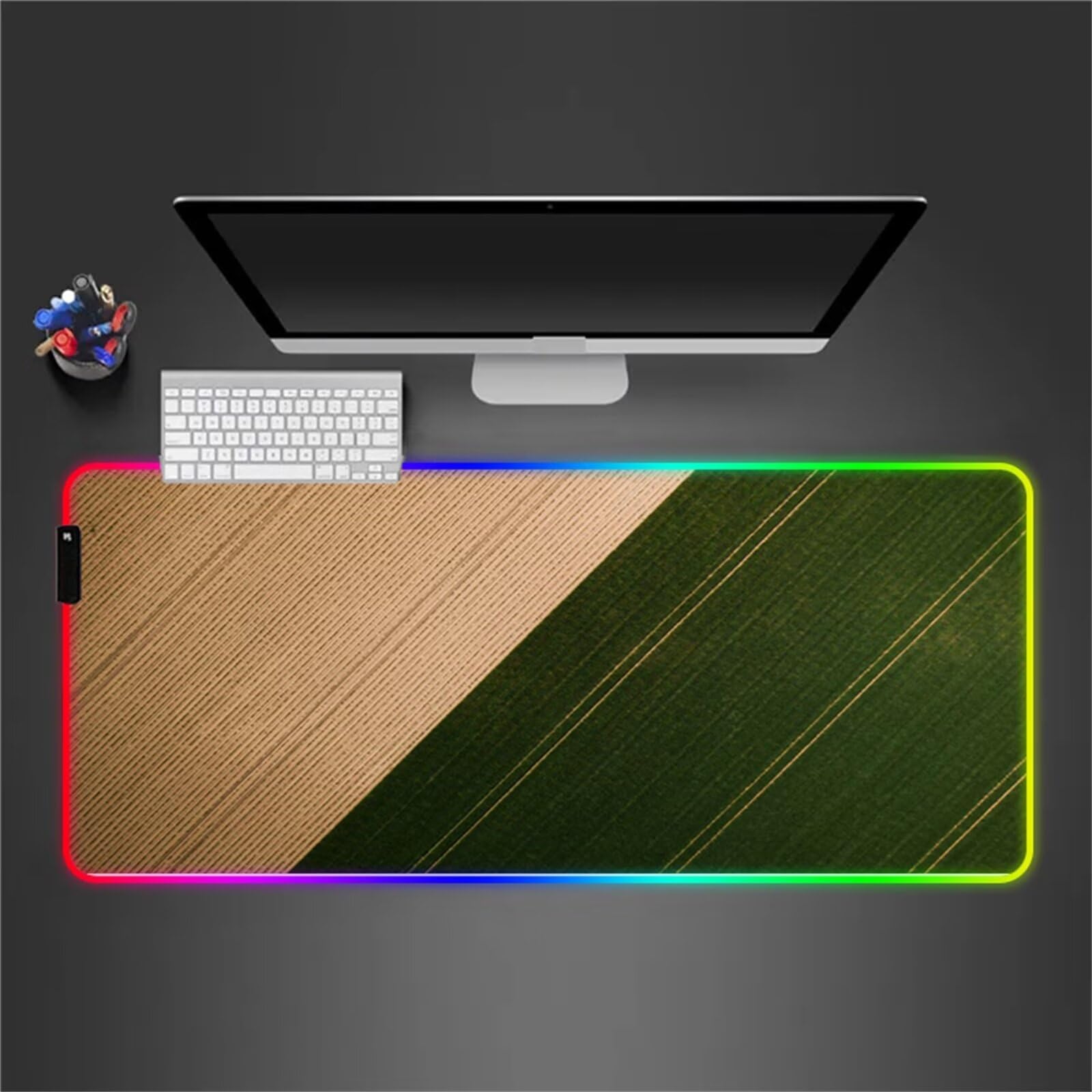 Tappetino per Mouse RGB Marrone Verde Grande Tappetino per Mouse da Gioco LED con 14 Modalità di Illuminazione Tappetino Antiscivolo per Laptop Ufficio e Scrivania 900x400x4mm