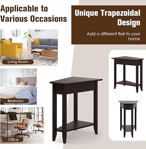Miniatura 7 de Giantex Mesa auxiliar de cuña, mesa auxiliar triangular con estante de almacenamiento y patas de madera maciza, mesa reclinable, mesita de noche de