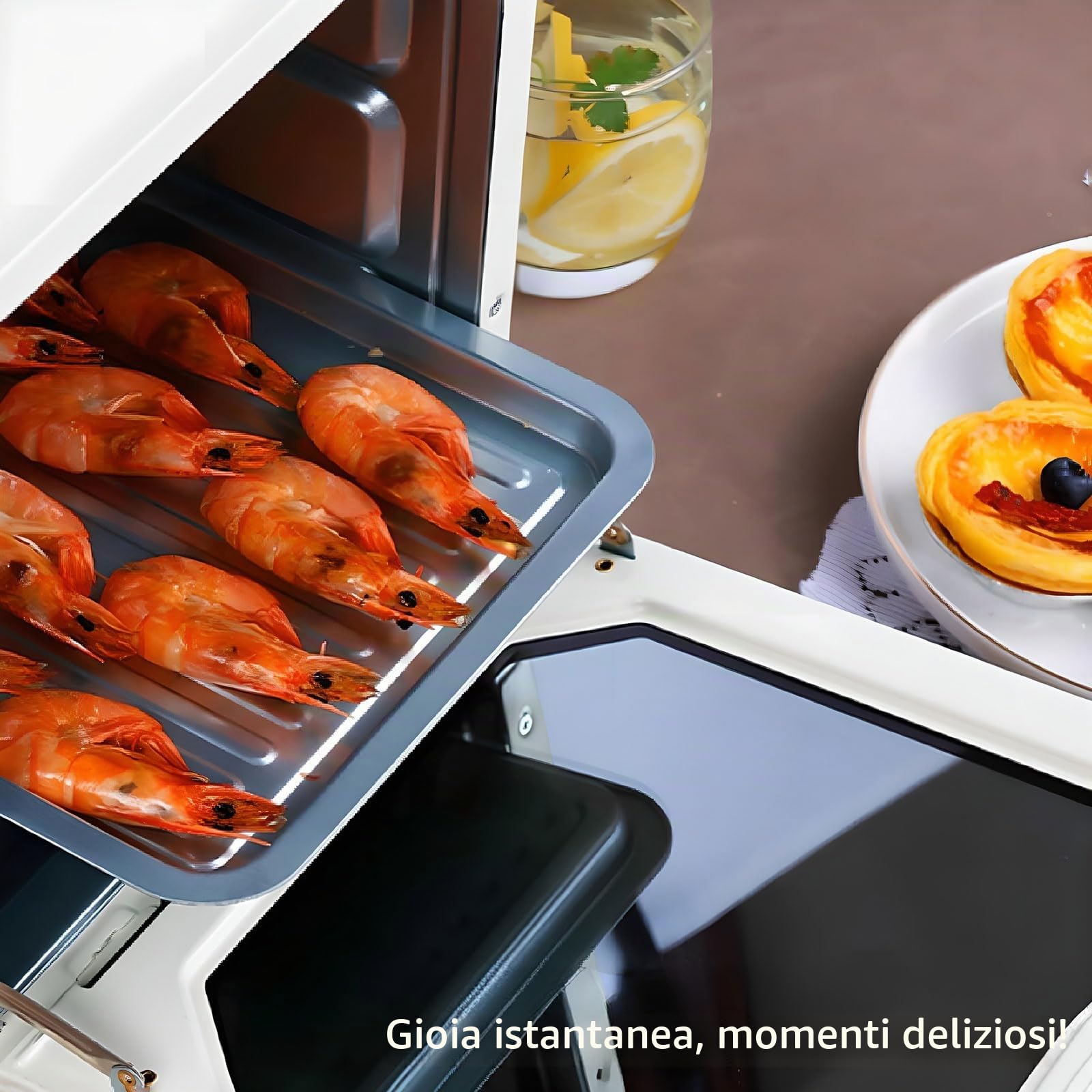 Forno verticale multistrato con riscaldamento al quarzo e isolamento in vetro a specchio, sistema a 3 ripiani, temperatura e timer regolabili, compatto per cucine di piccole dimensioni