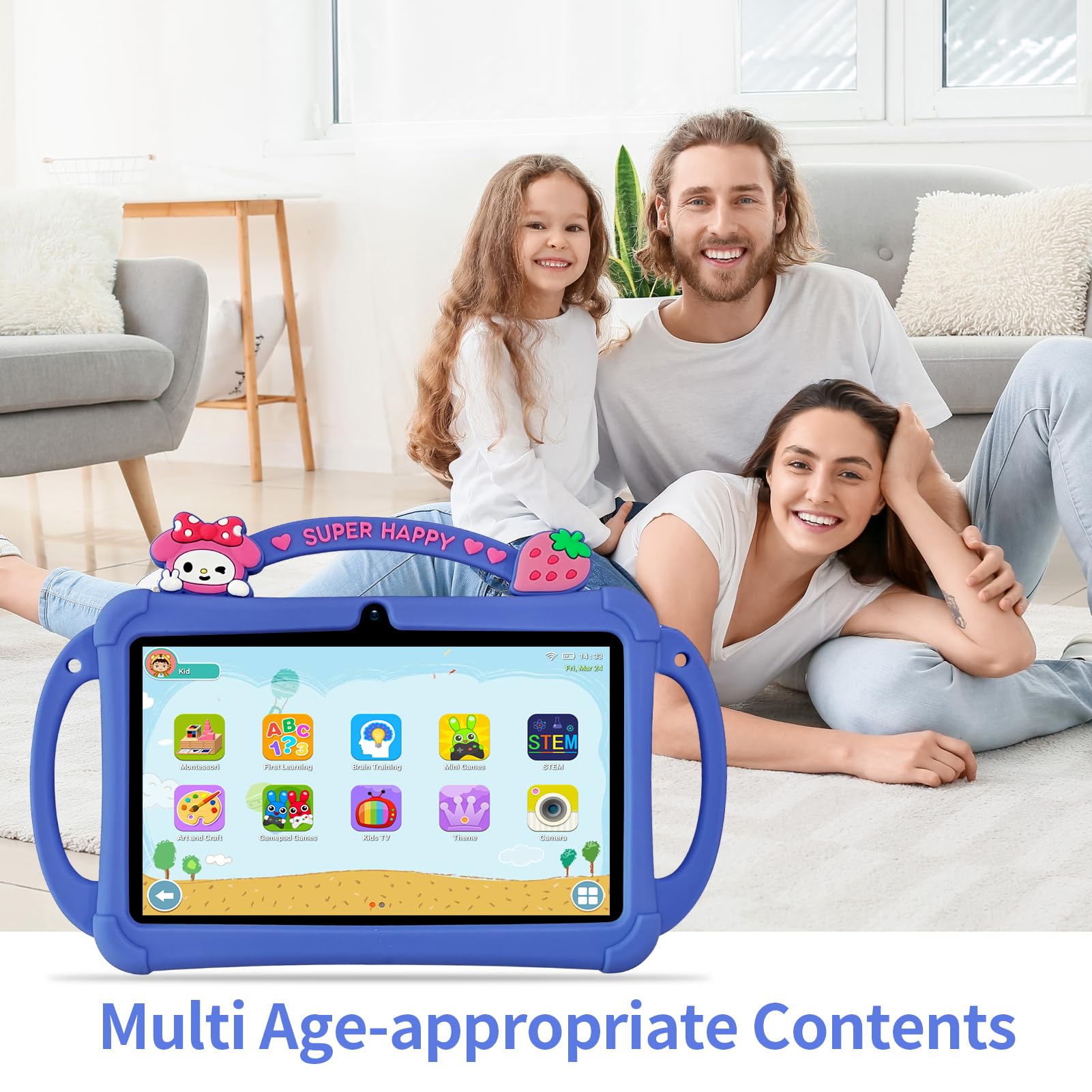PRITOM Tablet per bambini da 7 pollici, tablet WiFi per bambini, 32 GB ROM, espandibile a 512 GB, tablet per bambini piccoli, sicurezza bambini, Bluetooth, doppia fotocamera, app di apprendimento e