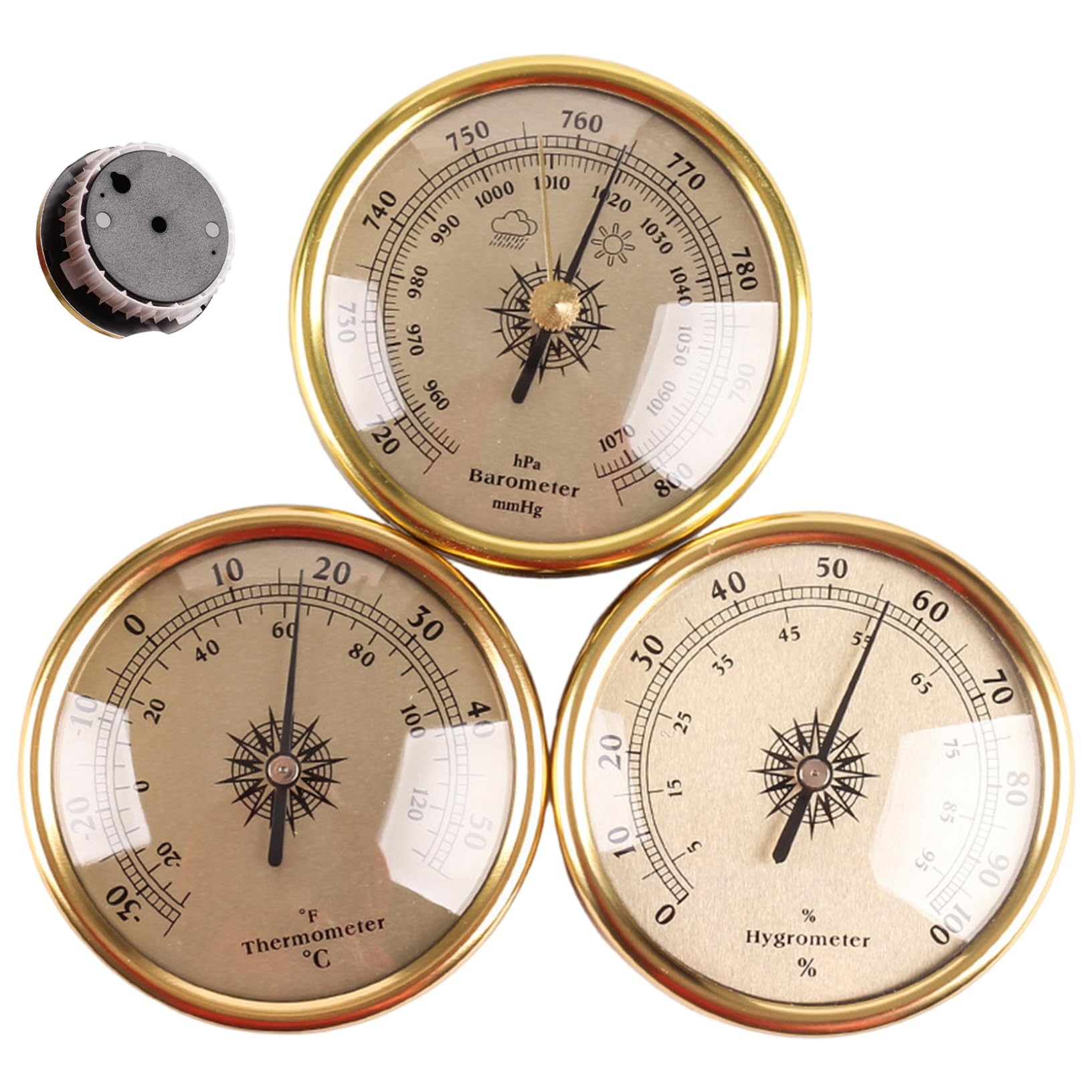Neptuiby Barometer, 3-in-1 Barometer Thermometer Hygrometer Set with Retro Gold Frame for Home Wall, Accurate Barometric Pressure Gauge & Indoor Climate Monitor