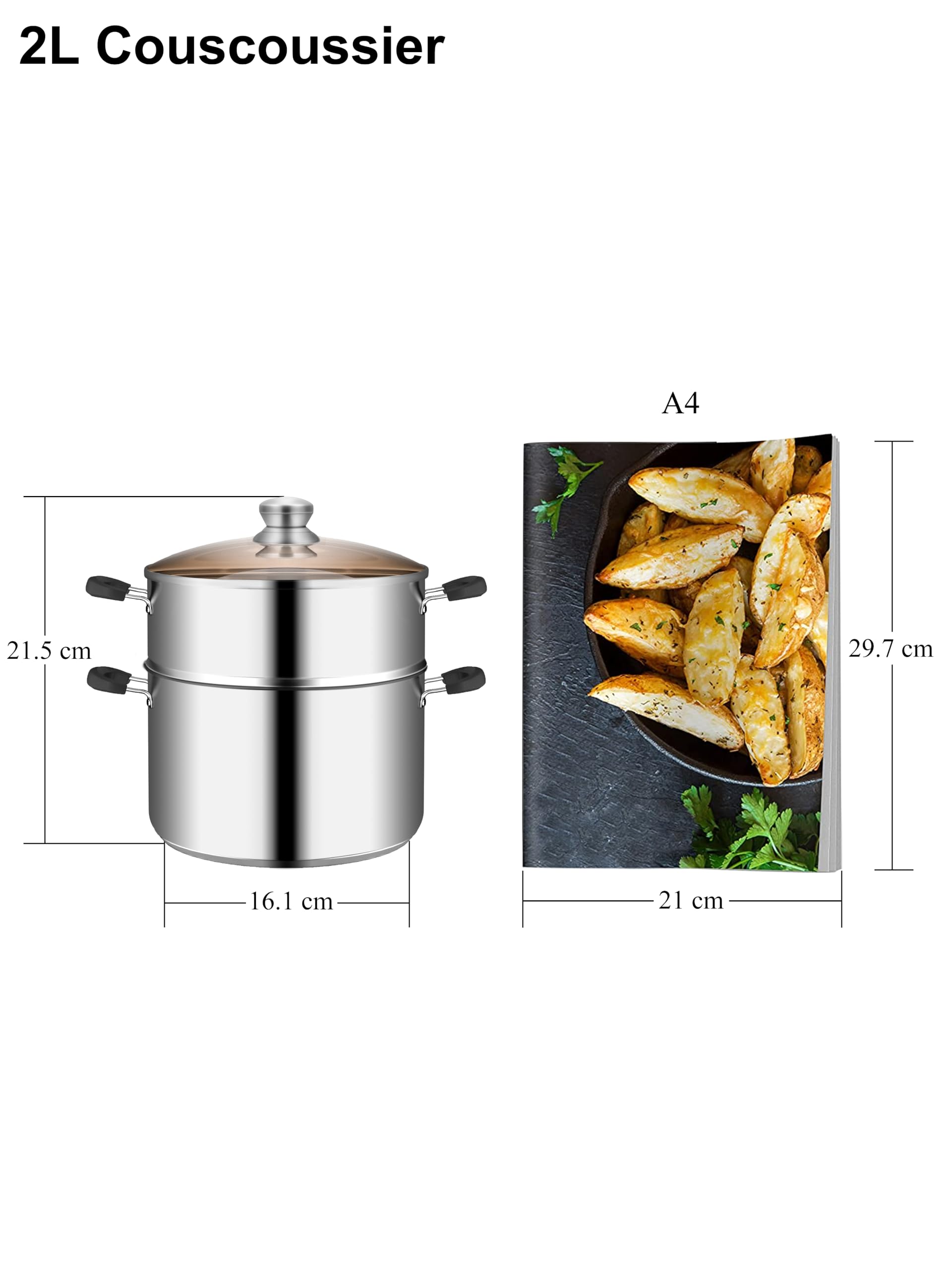 VENTION Petit Couscoussier Induction 2,5L, Cuiseur Vapeur 18 cm, Cuit Vapeur Inox