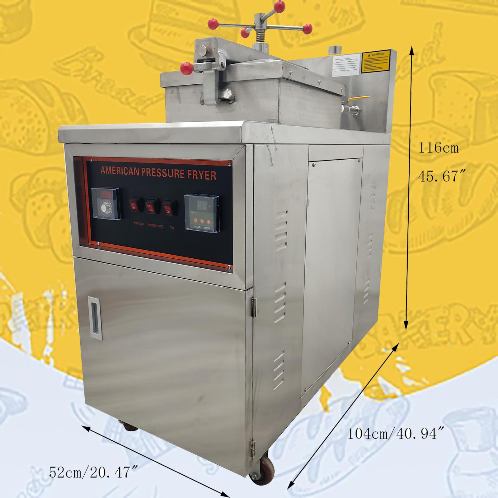 WYDDDARY 45L CNC High Pressure Fried Chicken Stove LPG Commercial Duck Chicken Deep Fryer with Triple Safety Valve Protection Fry 6-8 Ducks at a Time 110V