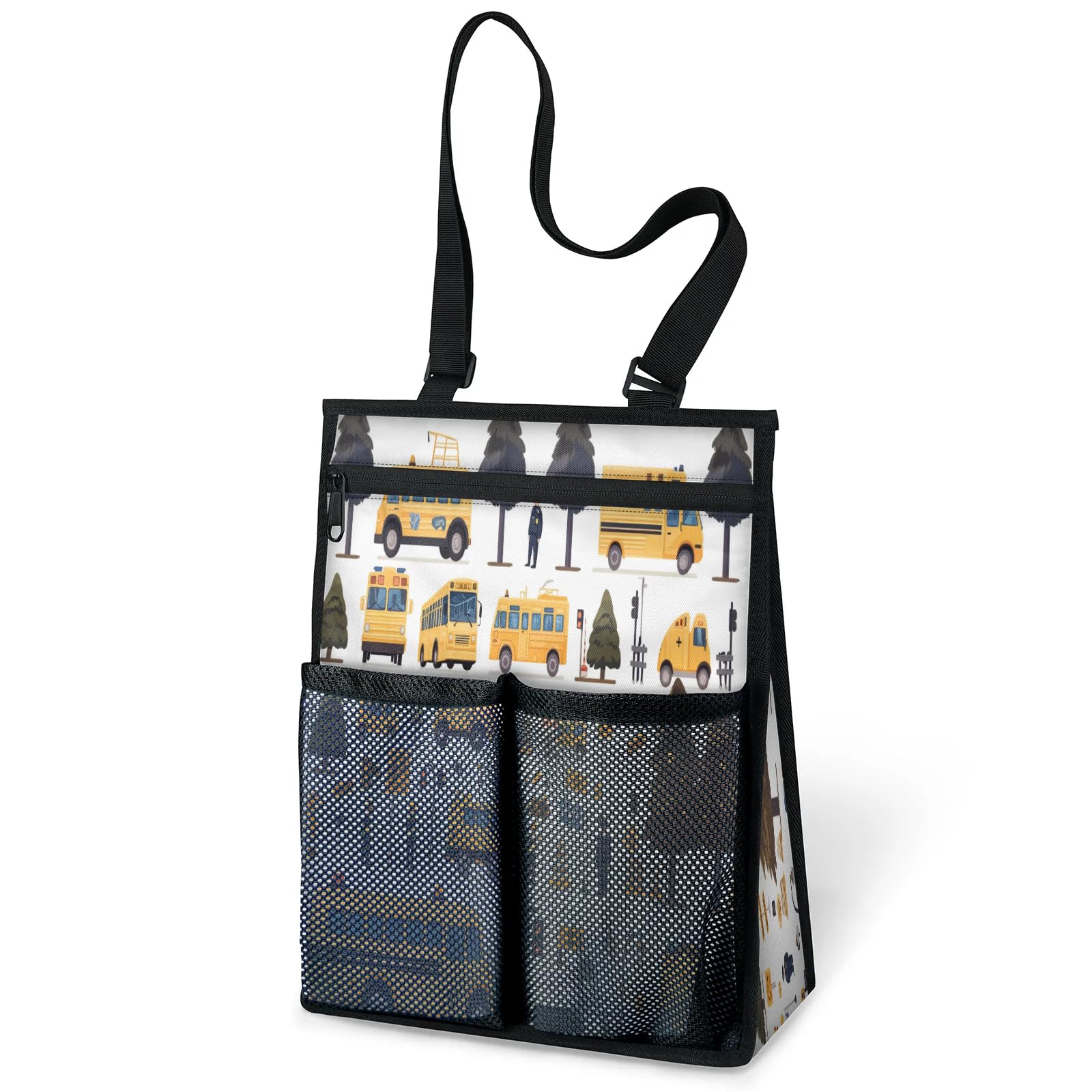 Ourtheme Cartoon Buses Theme Portable Shower Bag for Travel Gym Camp Beach Tote Shower Caddy Bags Hanging Toiletry