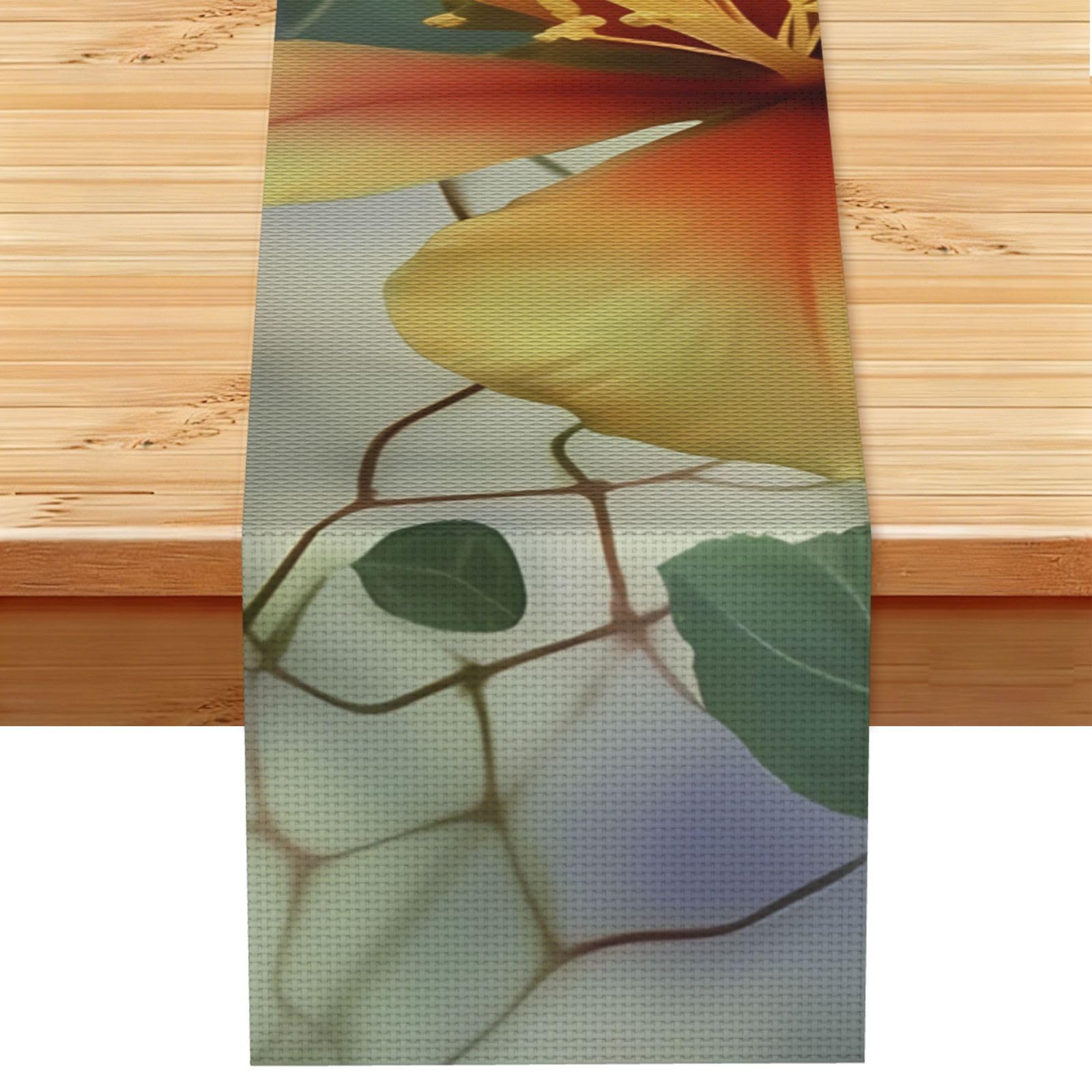 Green Eucalyptus Leaves Table Runner 13x72 Inch Cotton Linen Table Linen Washable Farmhouse Tablecloth Modern Abstract Art Kitchen Dinning Table Decoration for Home Party Decor