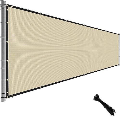 TANG Sunshades Depot - Pantalla de valla de privacidad temporal de 5 x 12 pies, color beige y marrón claro, pantalla de valla temporal de 150 GSM,
