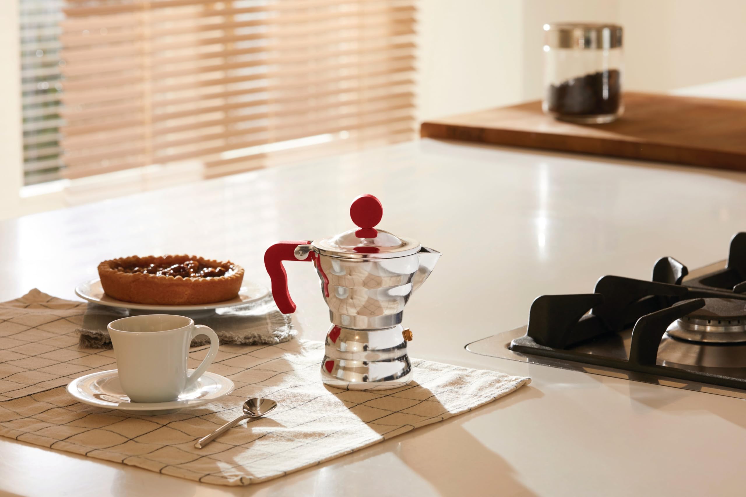 Alessi, Cafetera espresso de diseño, cuerpo de aluminio, mango y mango de resina termoplástica, 1 taza