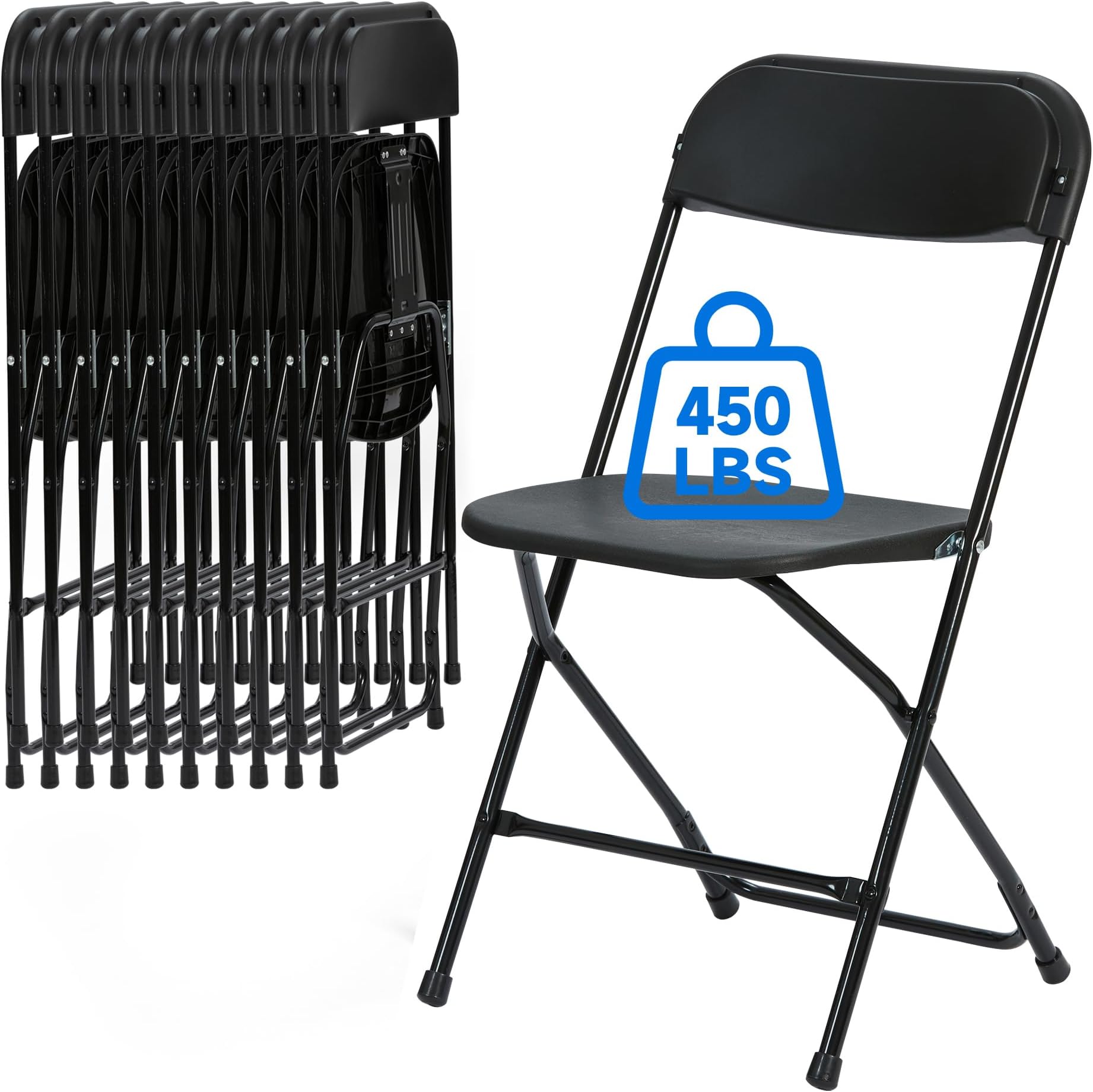 60 PCS Plastic Folding Chair, Portable Commercial Chair, 450 LB Capacity Premium Plastic Folding Chairs, Folding Chair for Wedding Party Outdoor Indoor, Stackable Folding Chairs Black