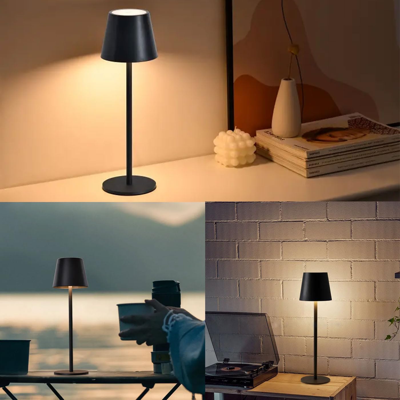 Set di 3 Lampada da Tavolo Touch Senza Fili Ricaricabili, LED Dimmerabili con 3 Tonalità di Luce 3000-6500K, Impermeabili IP54, Ideali per Interni ed Esterni