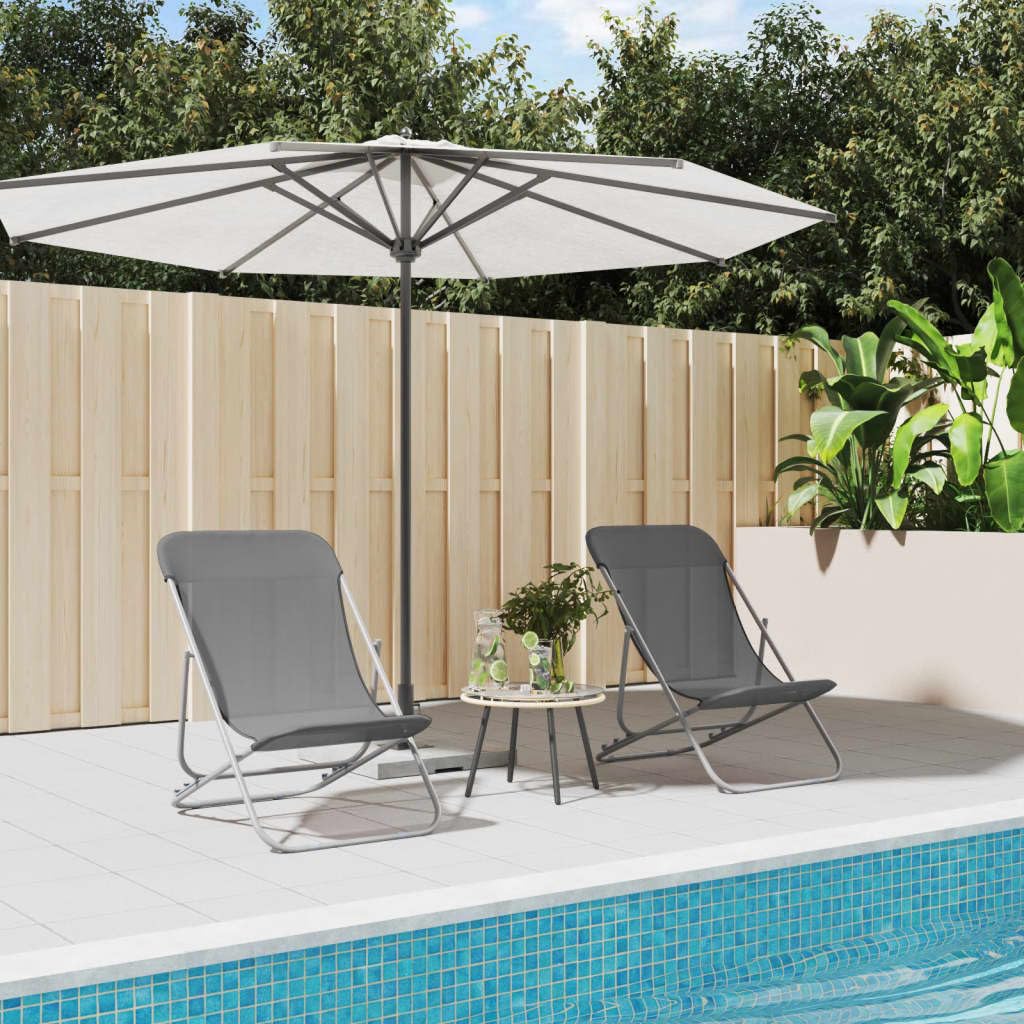 Strandstühle 2er Set Grau Textilene Pulverbeschichteter Stahl Outdoor Relaxliegen Gartenliegen Klappbar Poolliege Balkonliege Terrasse Camping Liegestühle