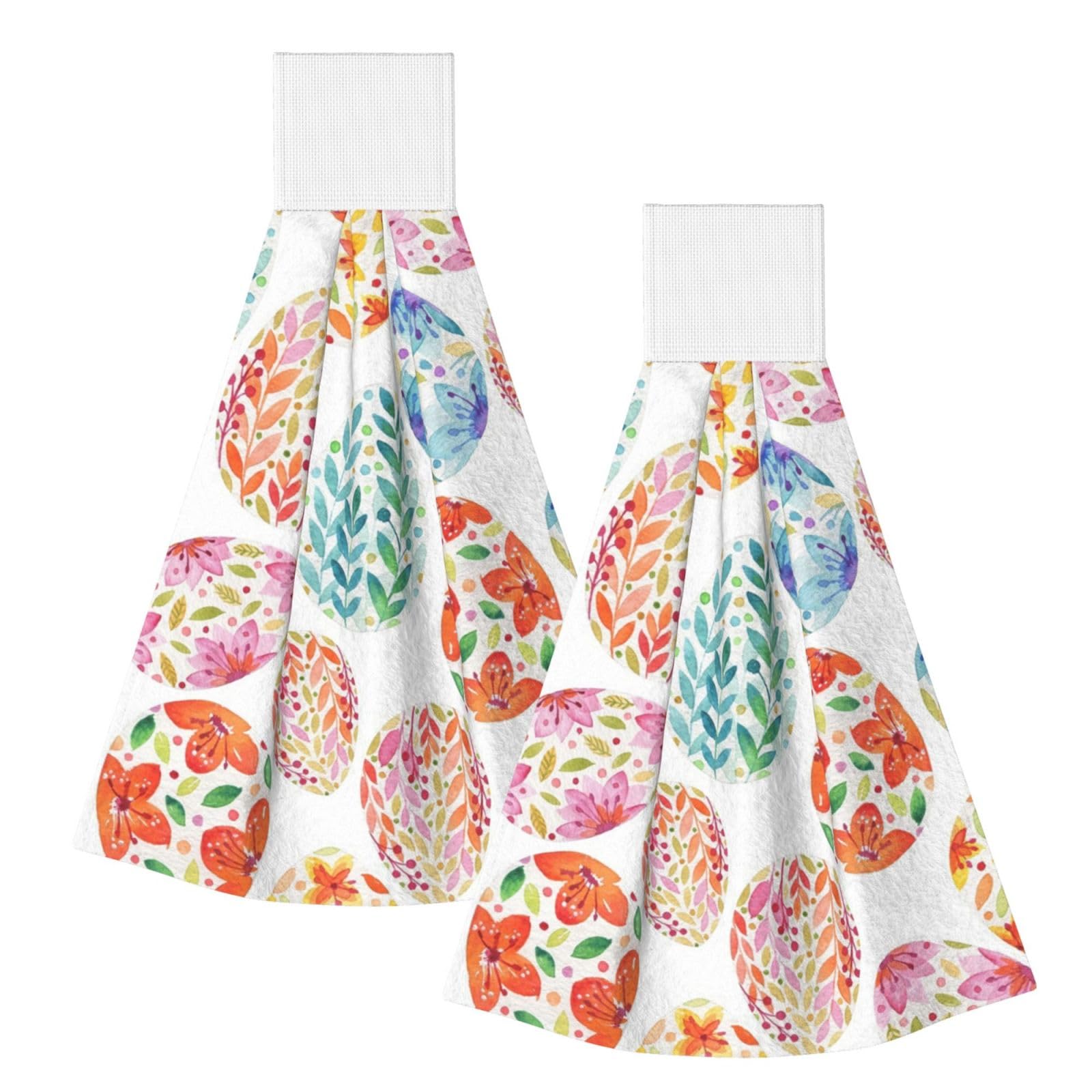 DOPKLNA Easter Eggs, 2 Pcs Hanging Coral Fiber Hand Towels for Bathroom, Absorbent Kitchen Towels
