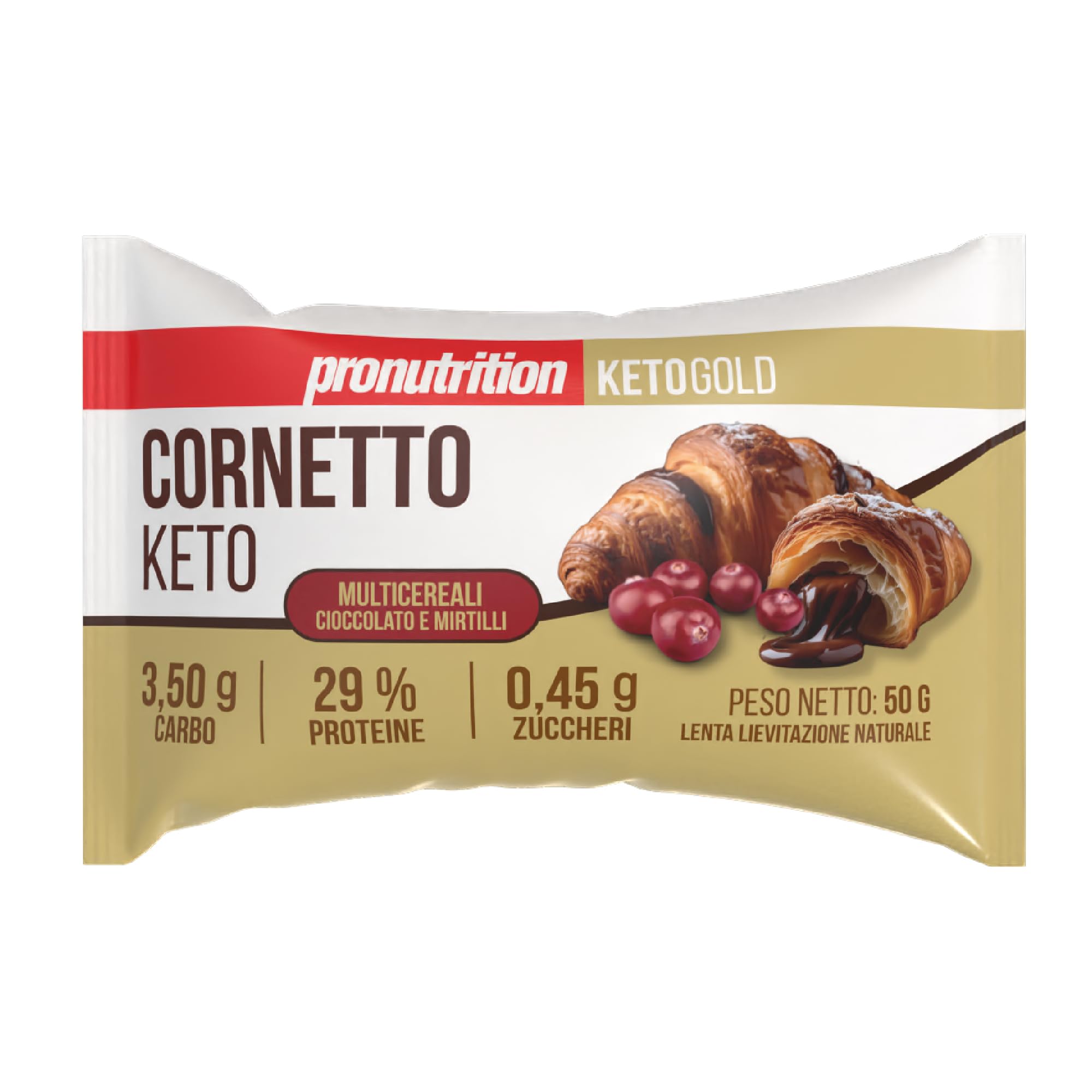 ProNutrition Cornetto keto multicereali (50 gr, Cioccolato e mirtilli) – Brioche keto sfogliata senza zuccheri aggiunti con 3,50 gr di carboidrati – Ideale per colazione o spuntini – Made in Italy