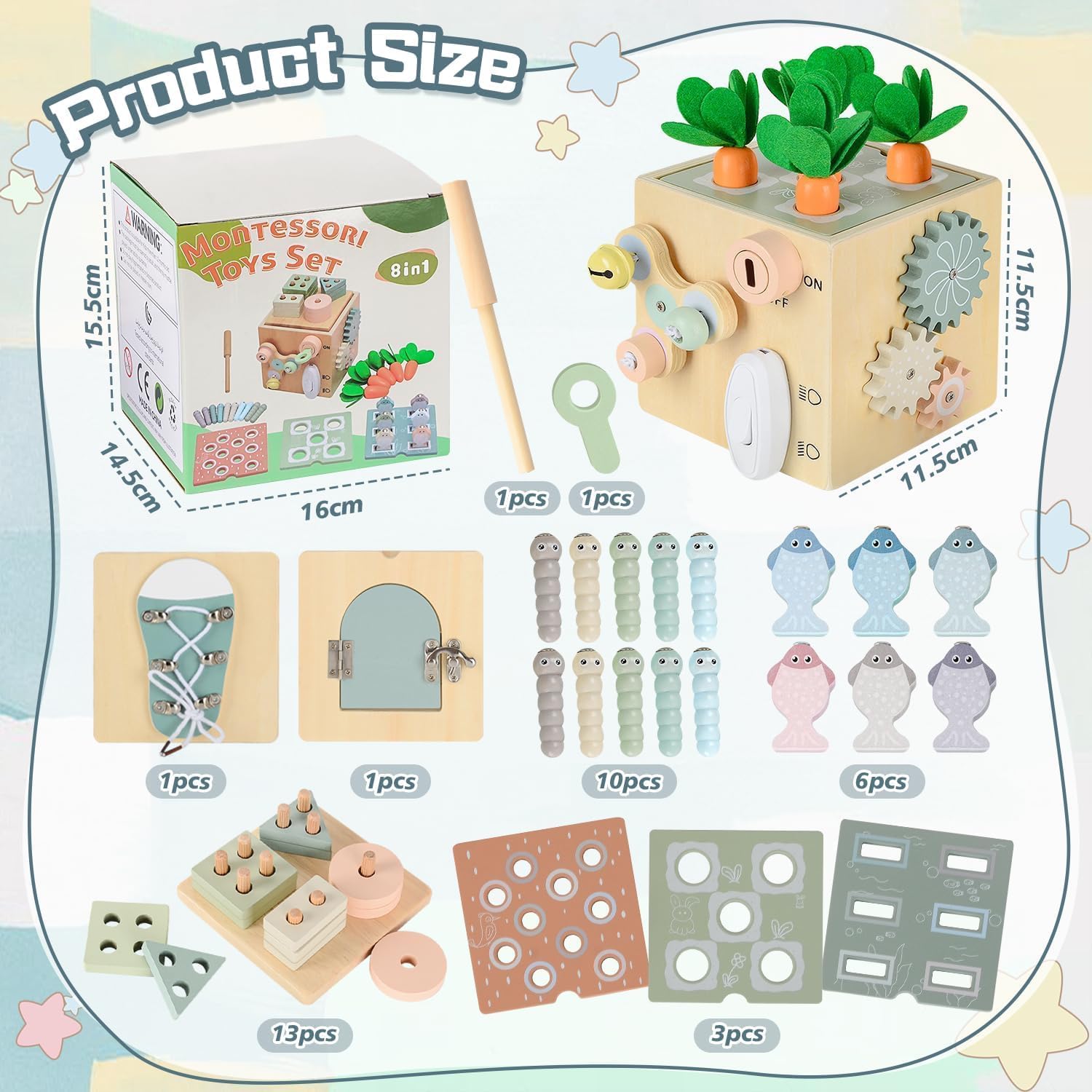 AECHO Giochi Montessori 1 2 3 Anno, Giocattoli Bambino 1 Anno, Giochi Legno Bambini 1 Anno, Regali di Compleanno Natale Pasqua per Bambina Bambino 1-4 Anni