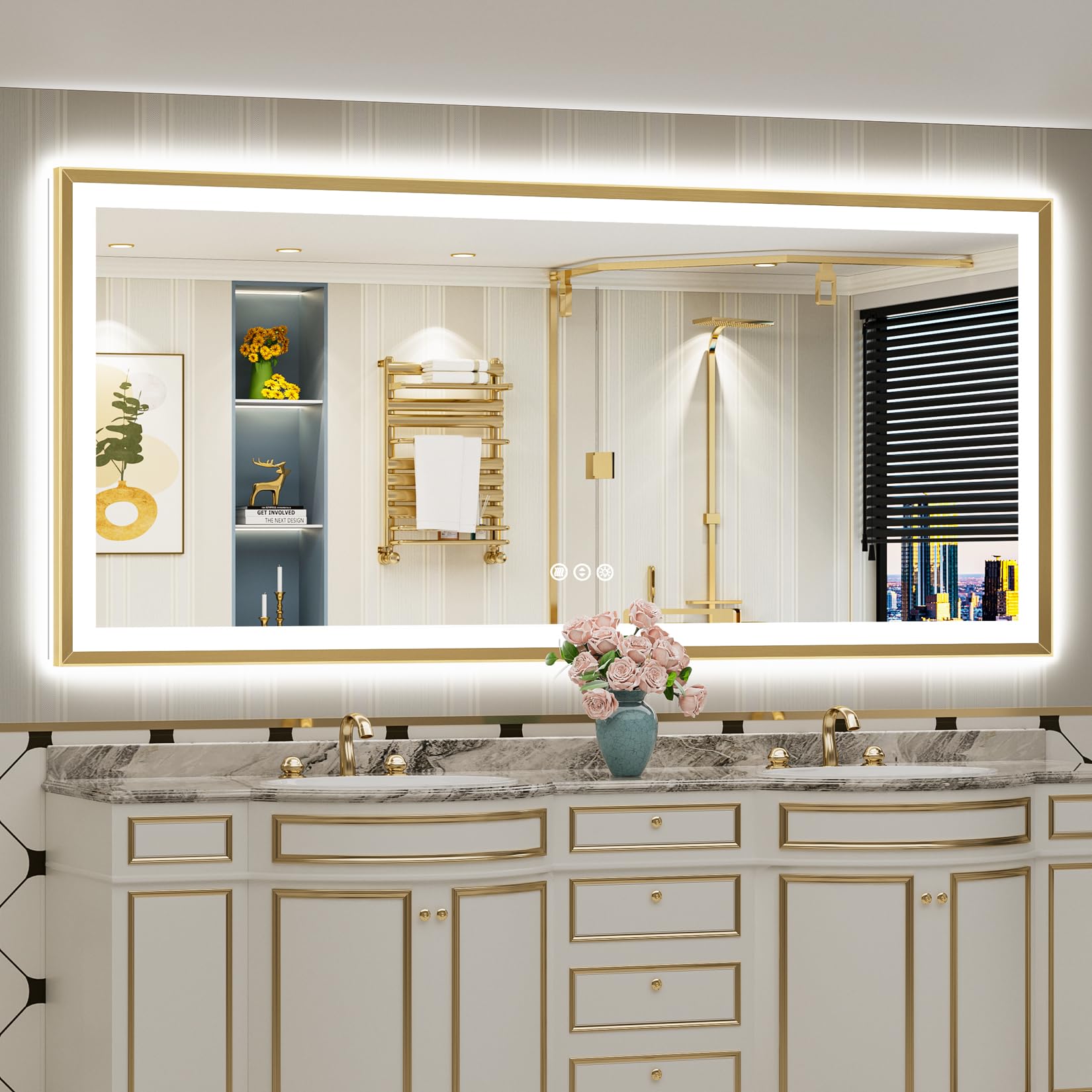 84x40 Gold Beveled LED Lighted Bathroom Mirror, Backlit &amp; Front Lit
