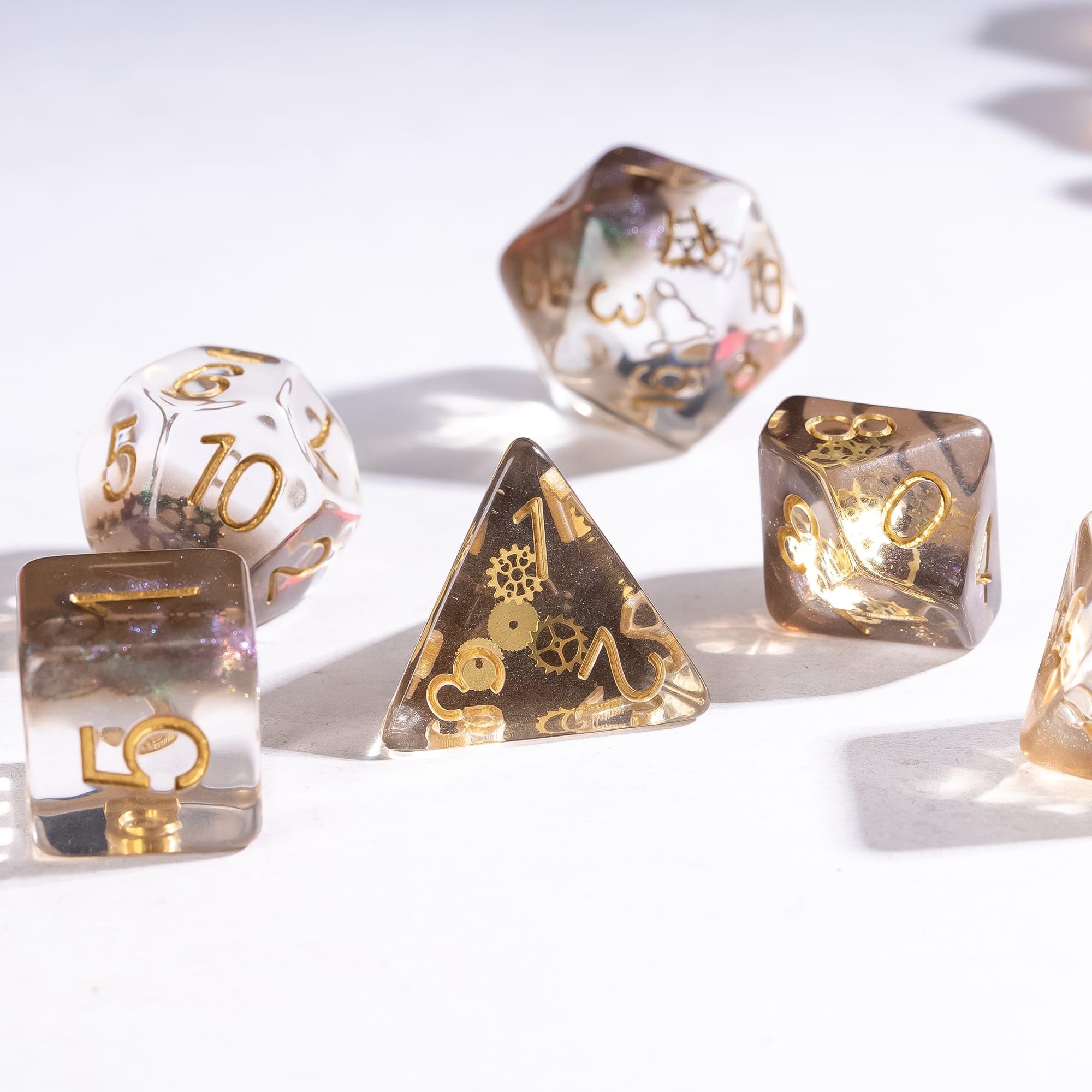 cusdie Set di 7 dadi poliedrici con ingranaggi, per giochi di ruolo, Dungeons and Dragons, D&D (galassia)