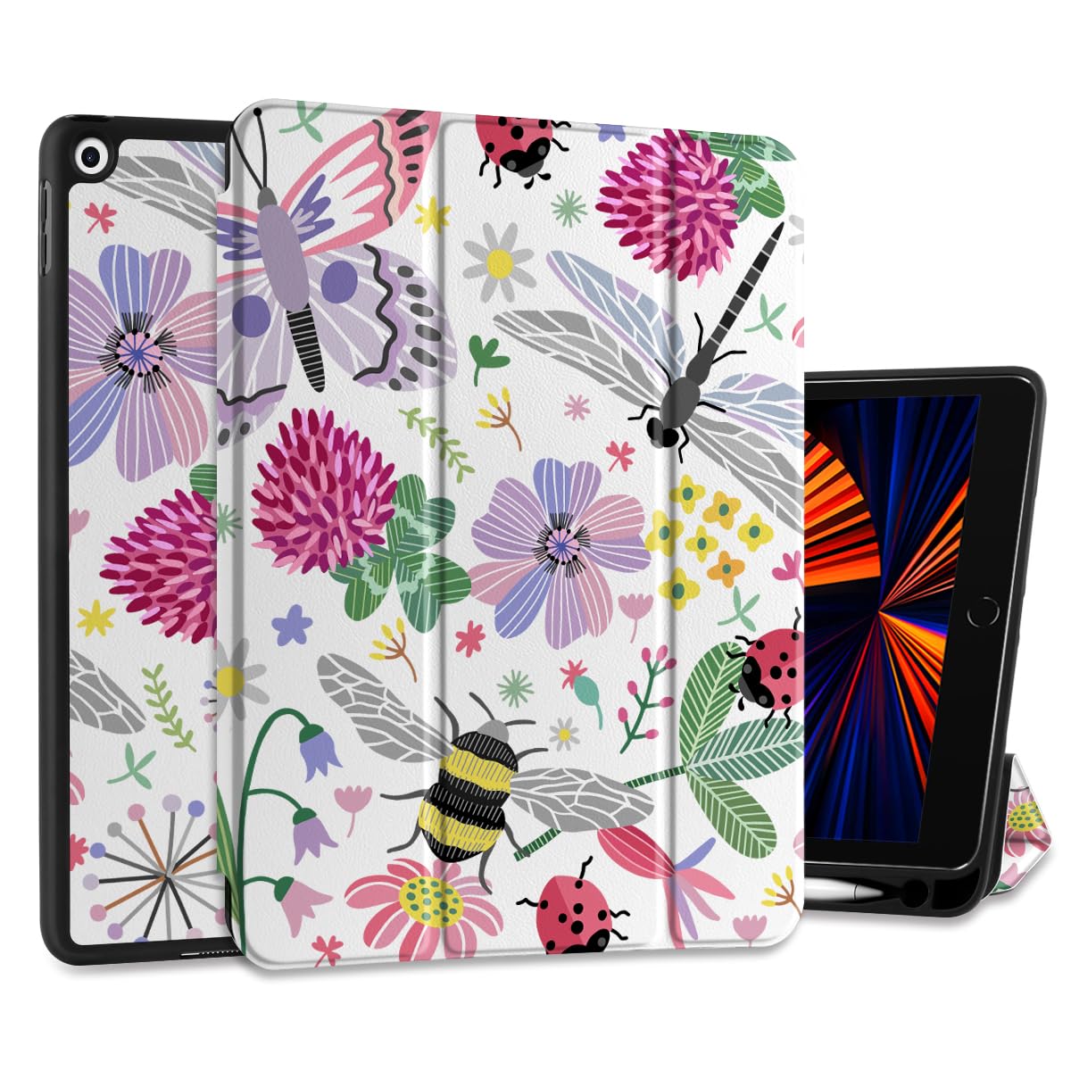 DONGKE Case Compatible with iPad 10.2 Inch 2021 2020 2019 iPad 9th/8th/7th Generation with Pencil Holder, Slim Stand Protective Case with Soft TPU