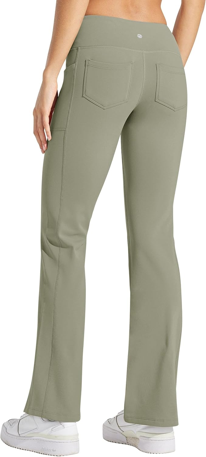 Willit Women's Fleece Lined Pants Yoga Crossover Leggings Bootcut Thermal Winter Pants Flare Leggings Water Resistant - Image 2