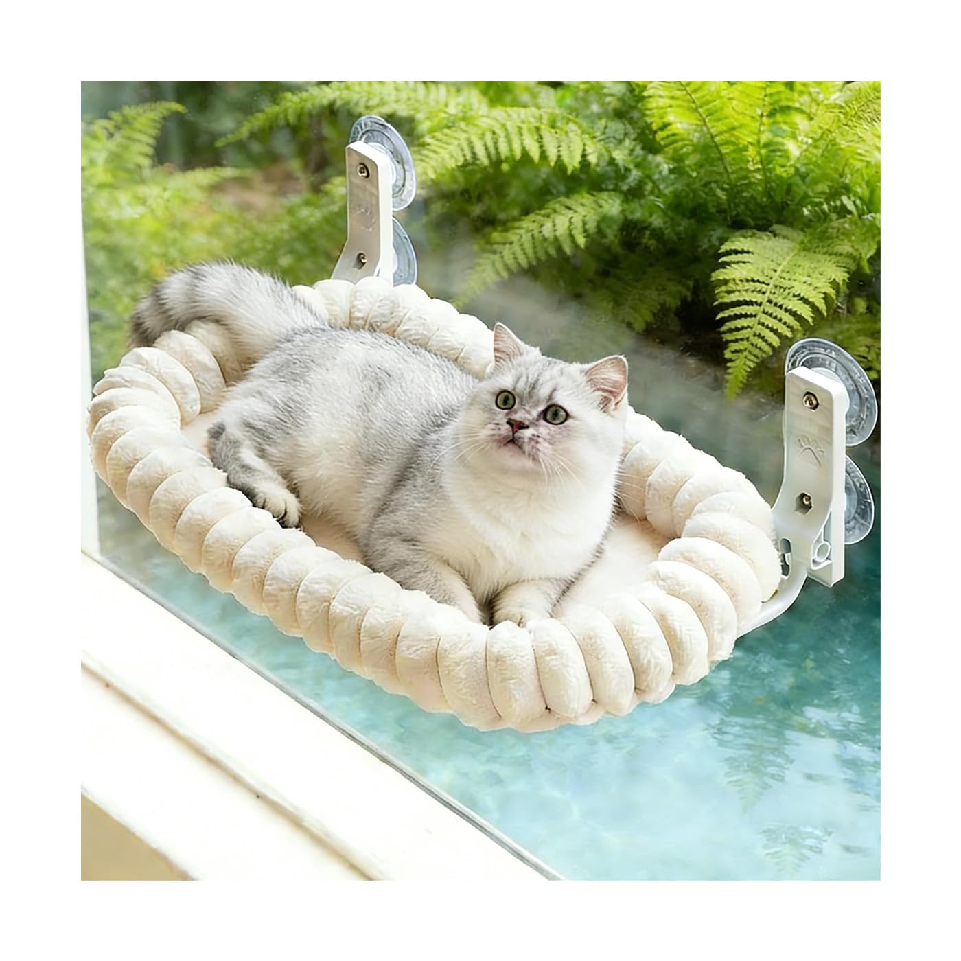 Katzenbett Fenster, Fensterliege für Katzen, Katzen Fensterliege mit Abnehmbarem hält bis zu 18kg Katzenhängematte (Weiß)