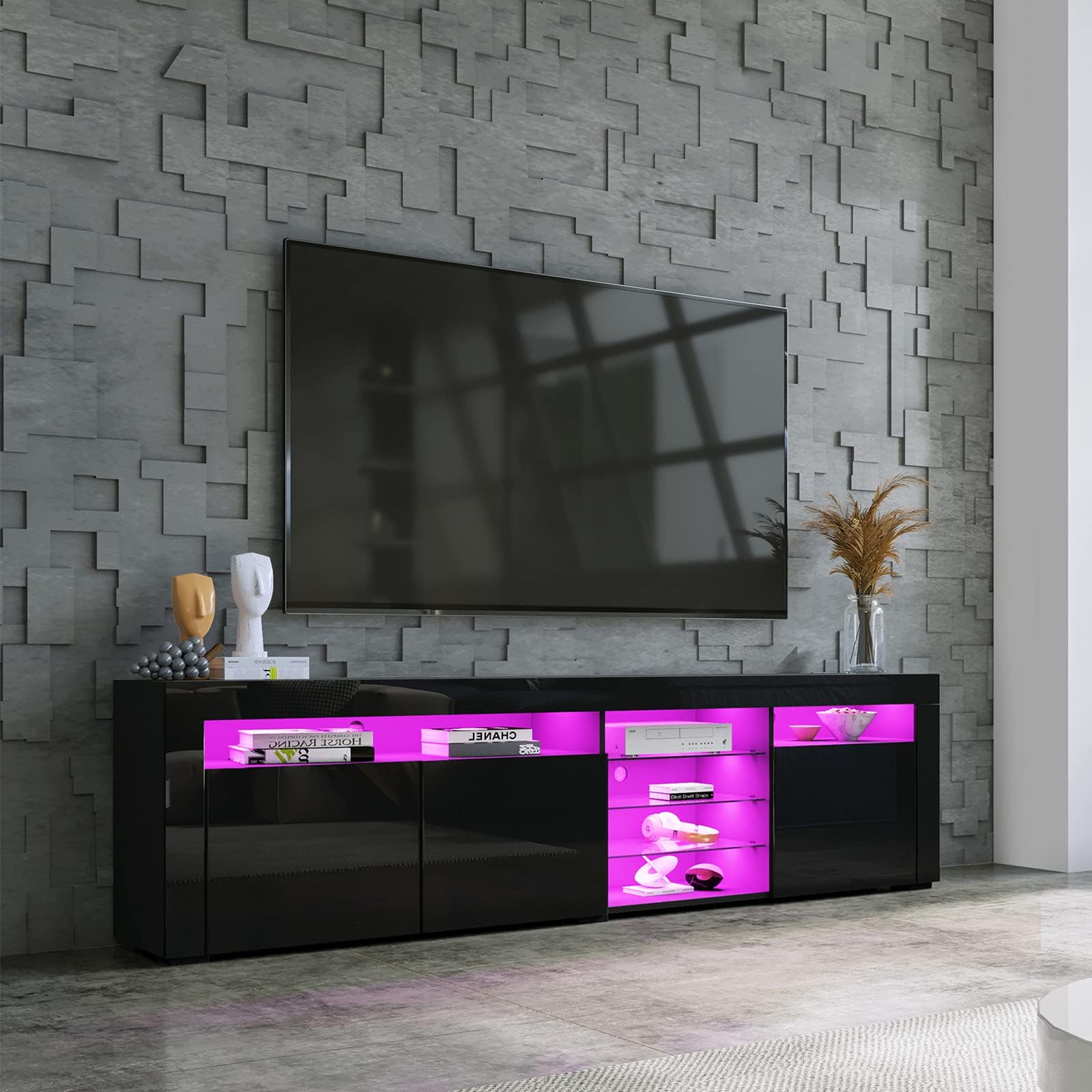 LED TV High Gloss TV Unit with LED Lights 180CM, White Gloss