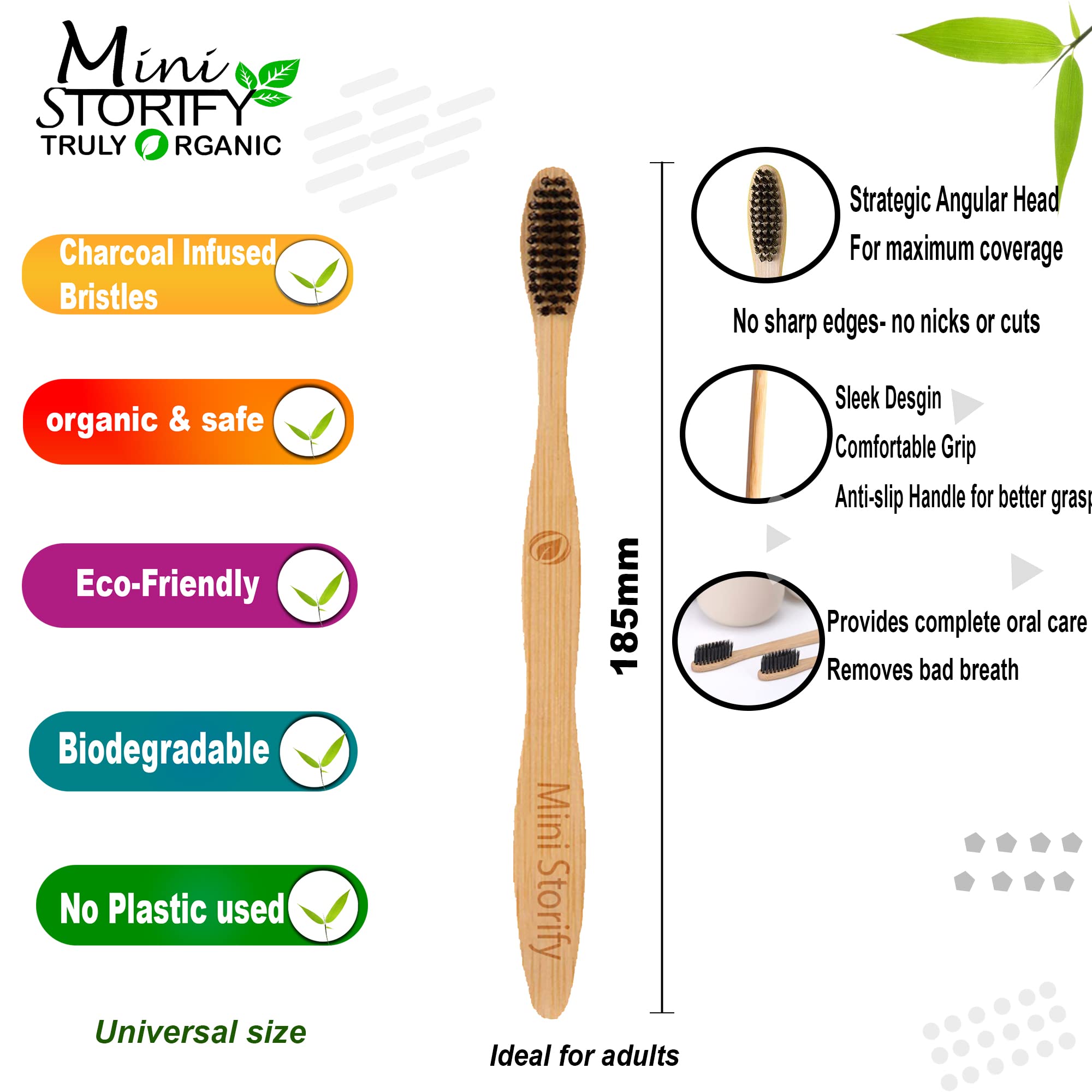 Mini Storify Truly Organic 1.Bamboo toothbrush stand|1.Kids bamboo toothbrush - Charcoal Soft Bristles, Oral Cleaning,|1.Adult bamboo toothbrush - Charcoal Soft Bristles, Oral Cleaning, (PACK OF 3) - Image 4 thumbnail