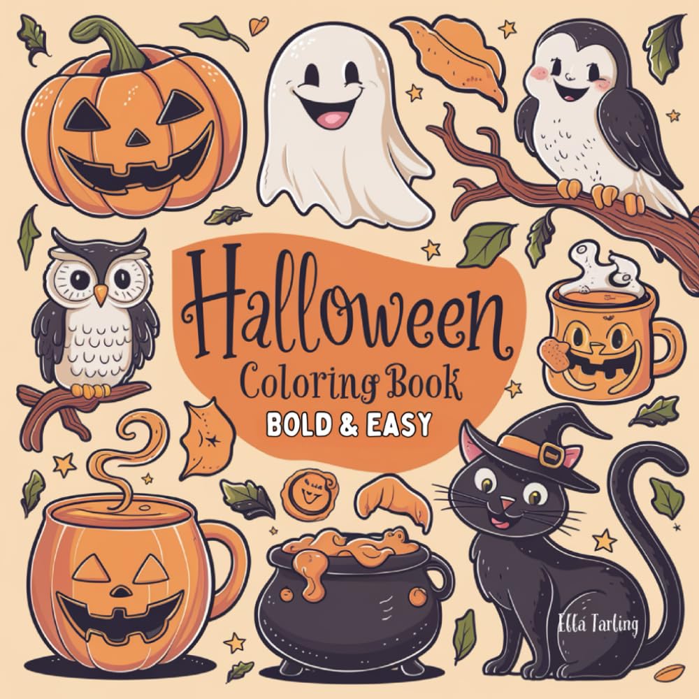 Halloween Bold and Easy Coloring Book: Cute and Simple Designs for Adults, Kids, and Teens: Featuring 40 Simple Designs (Ghost, Vampire, Pumpkin, Witch, and More) to Color and Relax
