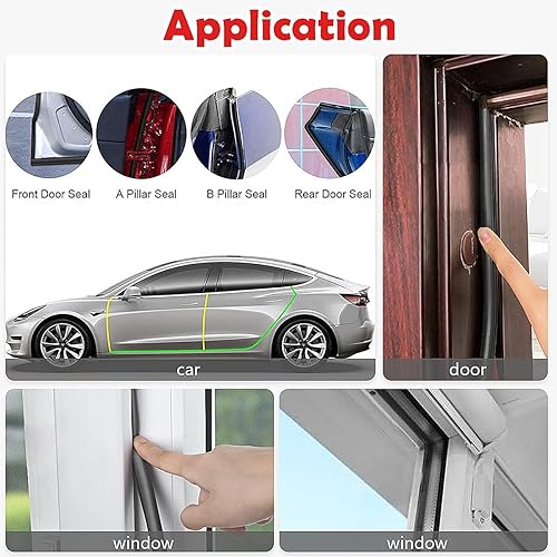 Miniatura 6 de Tira de sellado para puertasventanas, sellos de respaldo autoadhesivos con gran espacio, fácil de cortar a tamaño 1 (negro, 18 pies)