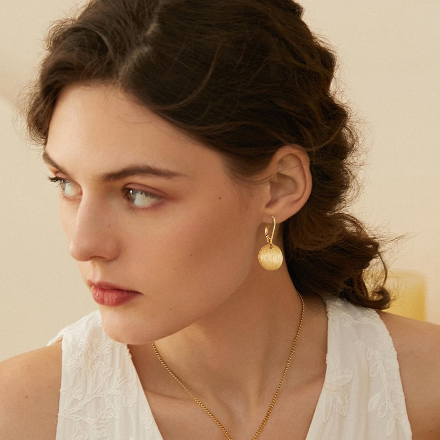 14K Gold Disc Leverback Earrings for Women Gold and Silver Circle Drop Dangle Earrings Jewelry Hypoallergenic Hammered Leverback Dangle Earrings for Gifts - Image 3