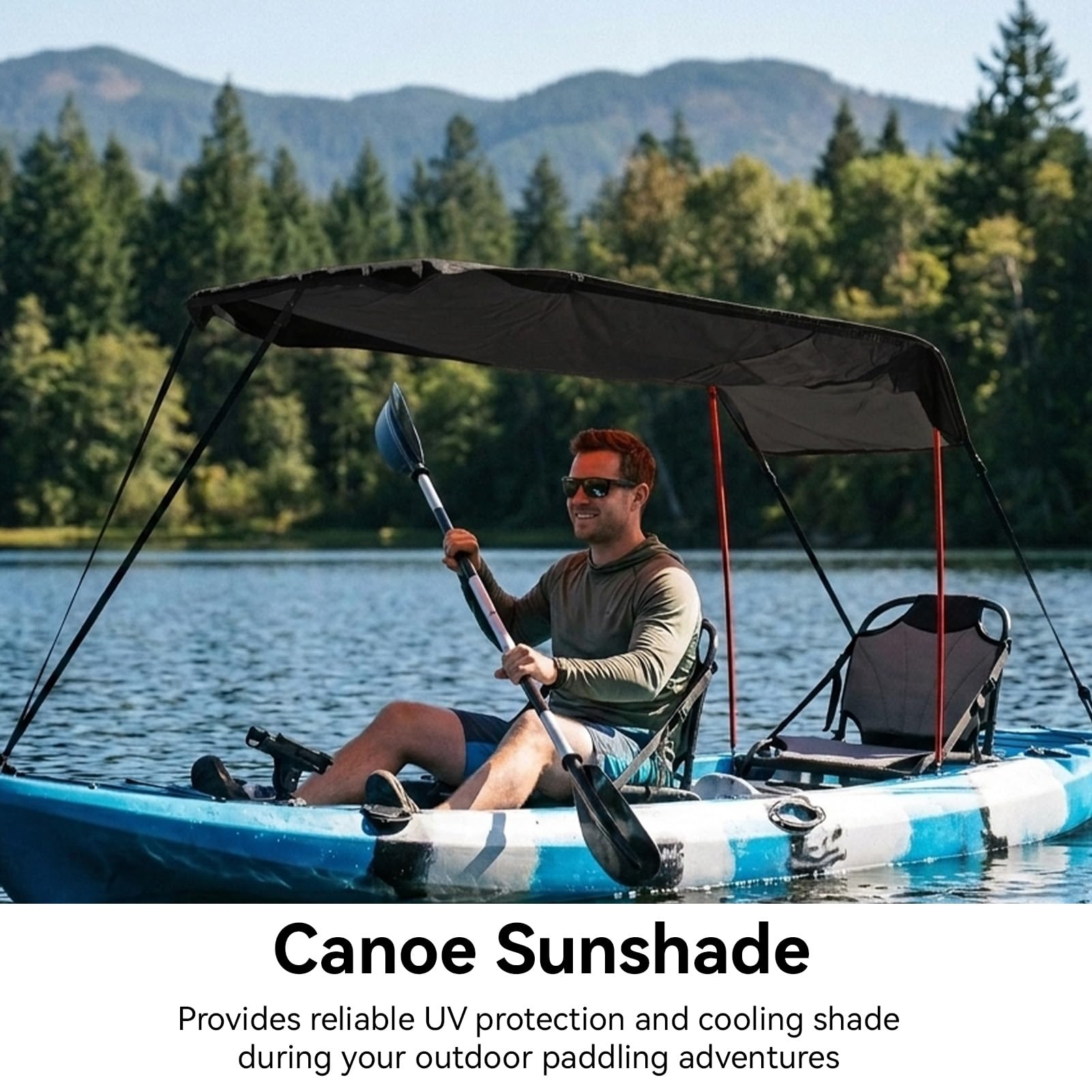 Cyrank Canopy d'ombre de Kayak, Parapluie Pliable de Kayak Portable Parasol auvent de Bateau de Tissu d'Oxford pour la pêche de canoë de Bateau Fou