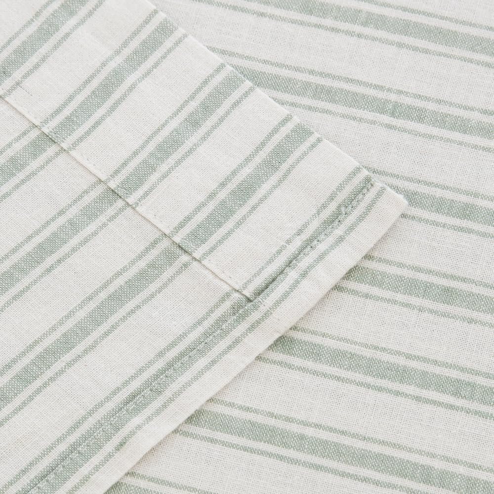 DAUAOTO Queen Size Linen Blend Sheets Set, 55% Linen 45% Cotton Bedding Sets, Bedlinen Up to 16" Deep, Striped Sage Green