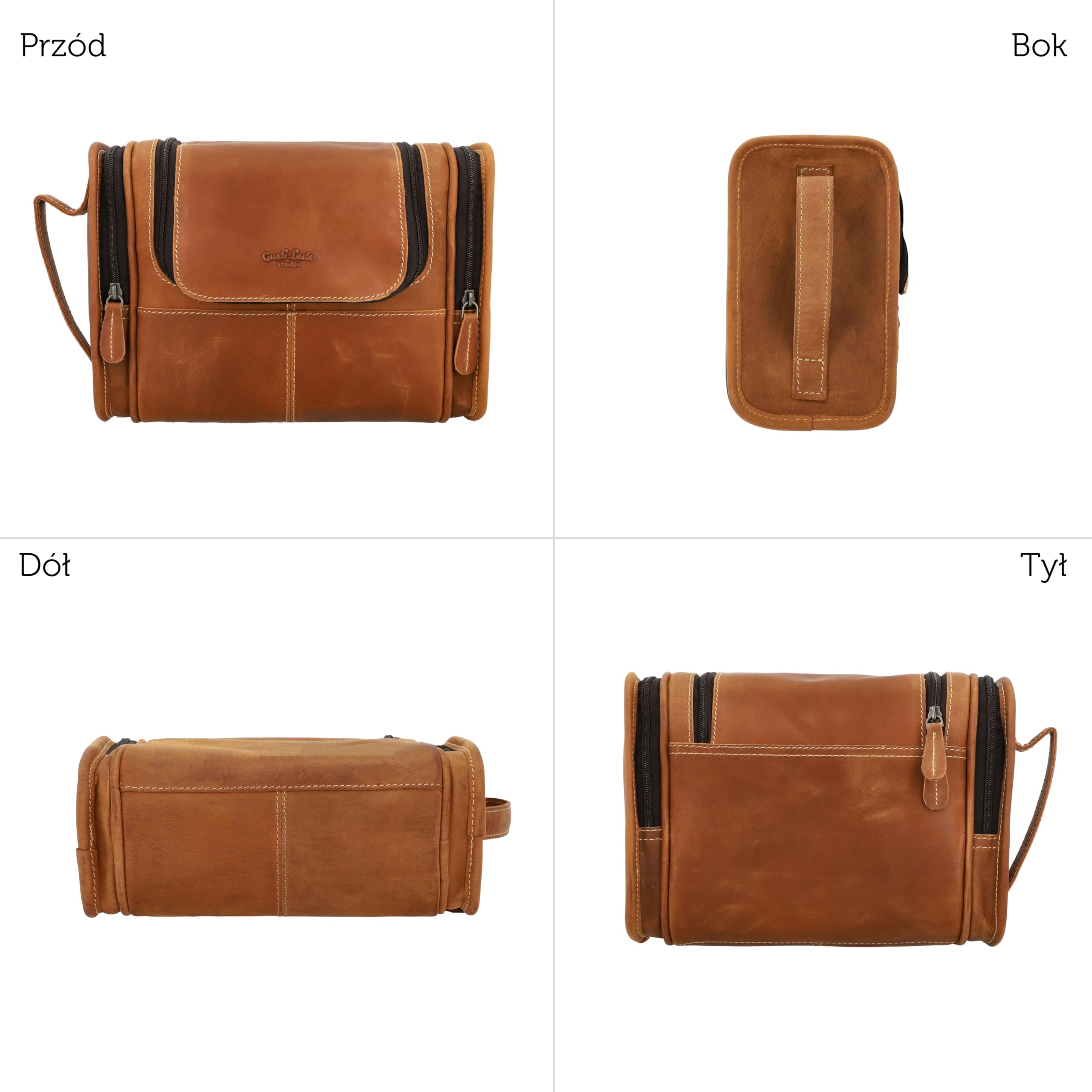 Gusti Leder Studio "Chester" kosmetyczka z prawdziwej skóry wodoodporna podszewka vintage unisex koniak brązowy 2H30-20-5wp, brązowy (Cognac Brown)