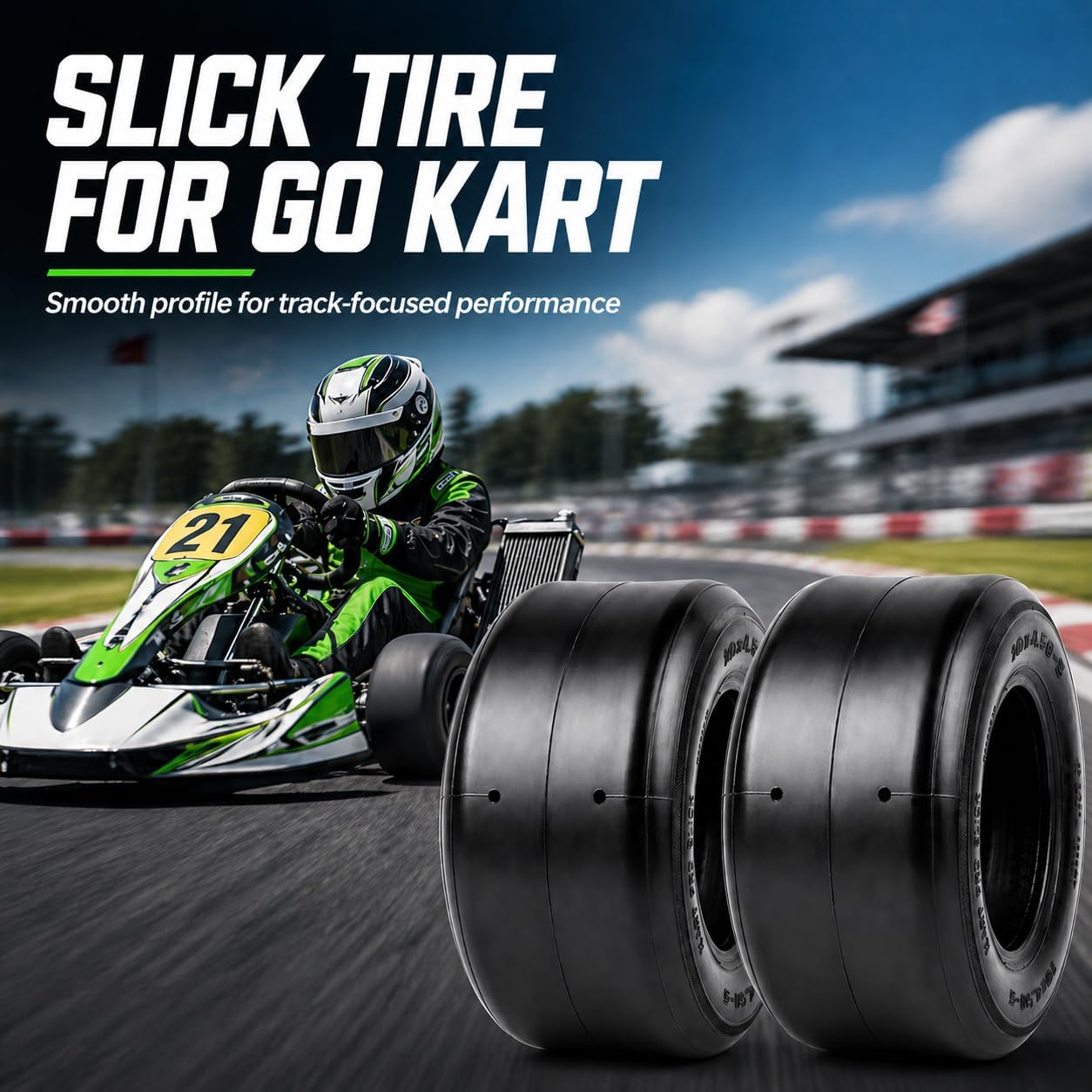 RUNIX 10x4.50-5 Go Kart Tires, Pack of 2, SP75 Hard Compound, Slick Tire for Go Kart
