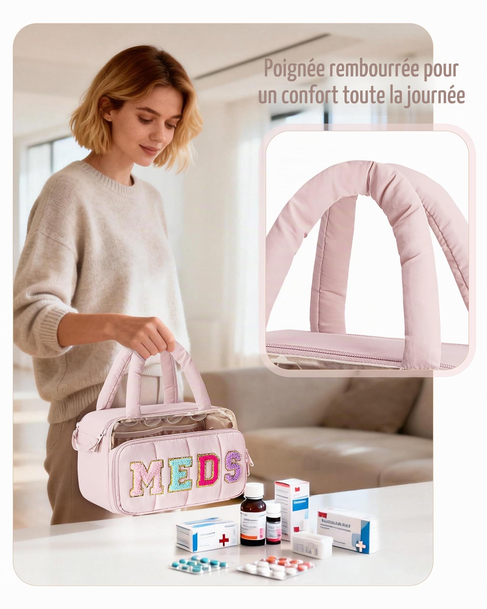 Fasrom Sac Infirmiere Liberales avec Lettre en Chenille | Trousse de Premiers Secours de Voyage pour Visite à Domicile en Portant Fournitures Médicales