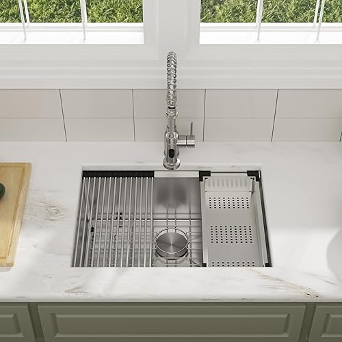 Miniatura 2 de Fregaderos de cocina de 27 x 19 pulgadas con repisa para fregadero de cocina de un solo tazón de acero inoxidable calibre 16 con accesorios