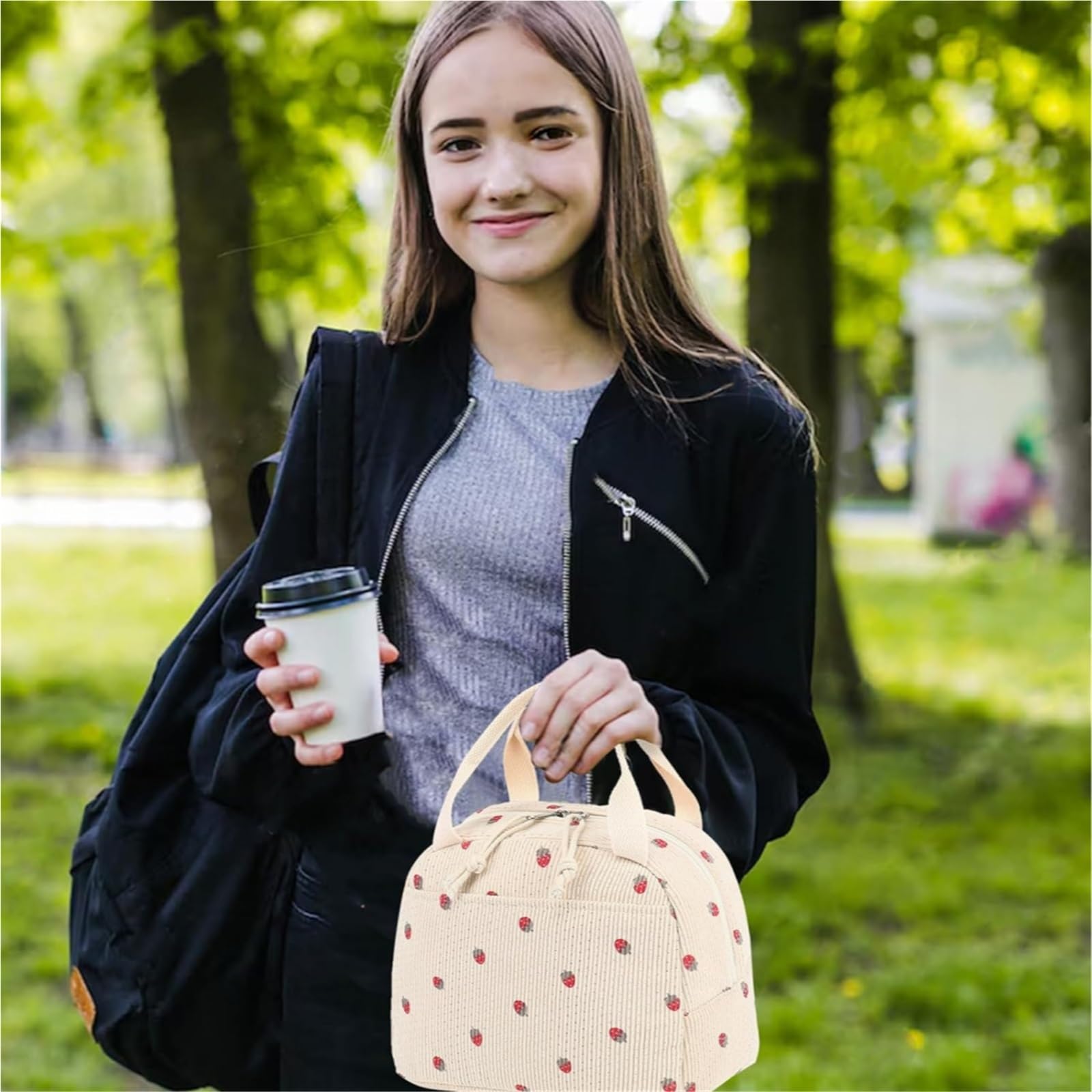 Plecak kempingowy, 2 szt. Ładna przenośna torebka na zewnątrz piknikowa torba jedzenie wielofunkcyjna składana(White)