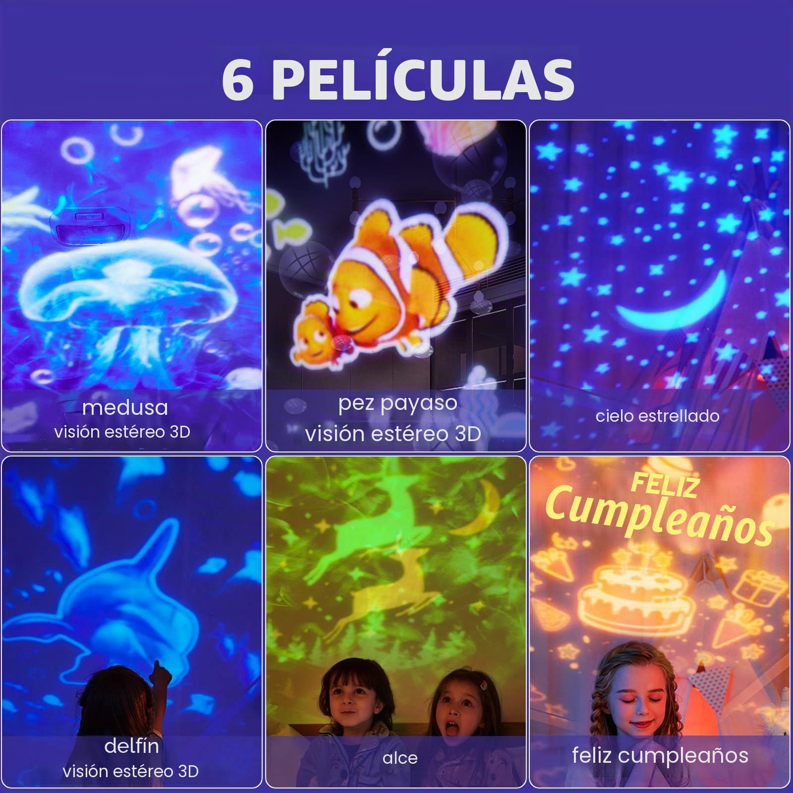 Proyector de luz nocturna oceánica, proyector de galaxia para niños, proyector de estrellas de nebulosa con cable USB, rotación de 360 grados, lámpara de luz nocturna para niños para