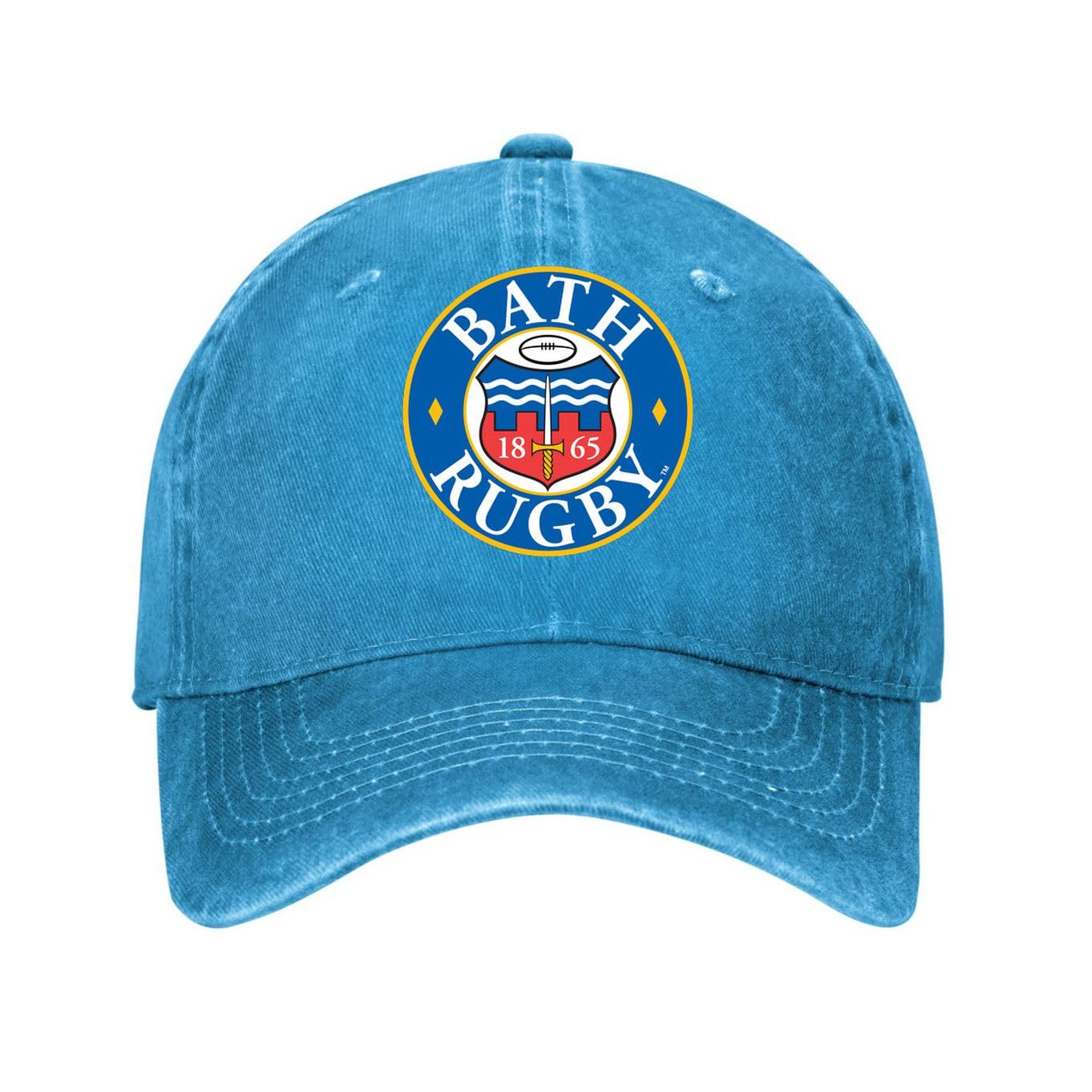 Kciutud Bath Rugby Blue Washed Denim Baseball Cap Adjustable Vintage Distressed Dad Hat Men Women Retro Soft Cotton Unstructured Size is: One Size