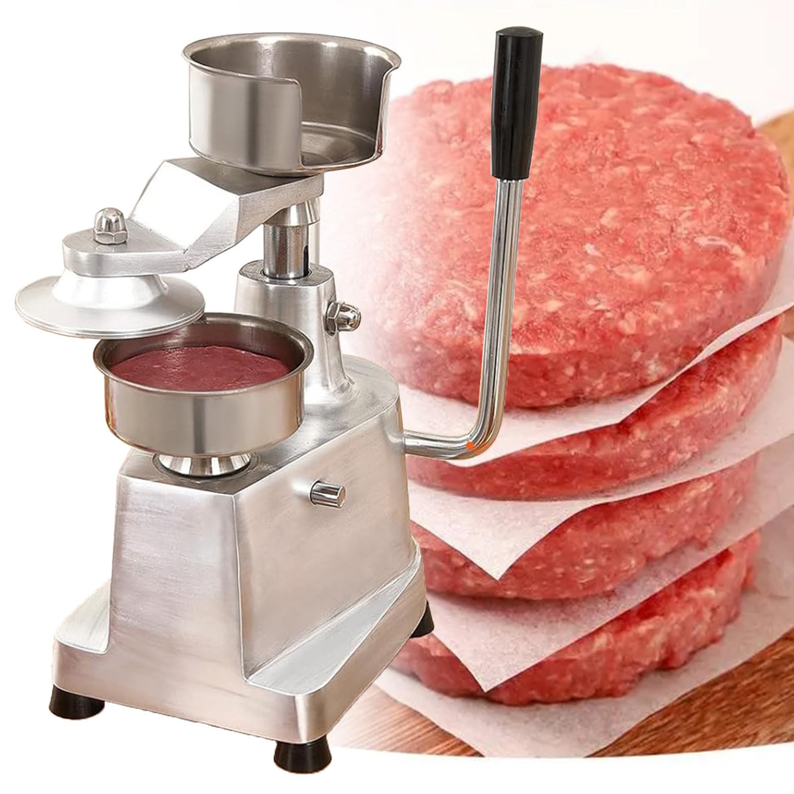 DFEDHF Burger Press Patty Maker Machine 4inch 5inch 6inch, Commercial Hamburger Patty Maker, Kitchen Meat Forming Processor with Patty Papers, 4 Inch