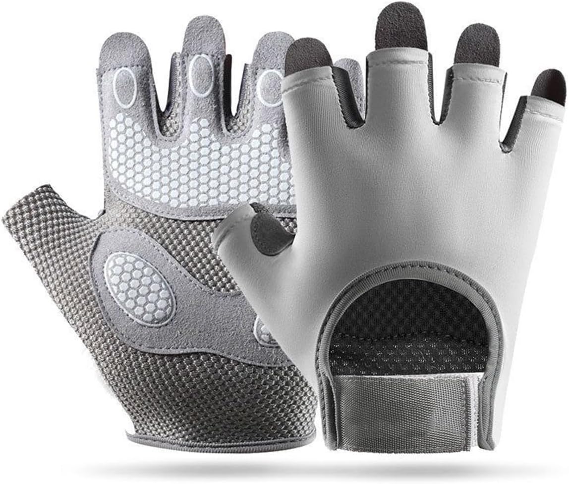 Sports Gloves Fitness Outdoor Sports Anti Slip and Shock-Absorbing Half Finger Gloves Durable and Breathable Gloves Women Men Bicycle Riding Mittens(Gray,Large)