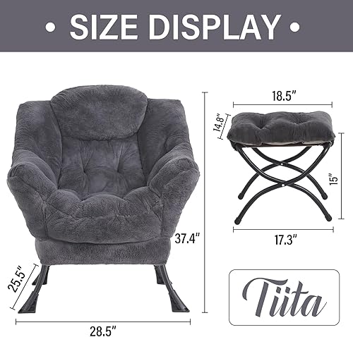 Miniatura 4 de Tiita - Sillón reclinable con otomana, grande, moderno, silla de ocio, de lectura, con reposapiés, para dormitorio, sala de estar, dormitorios,
