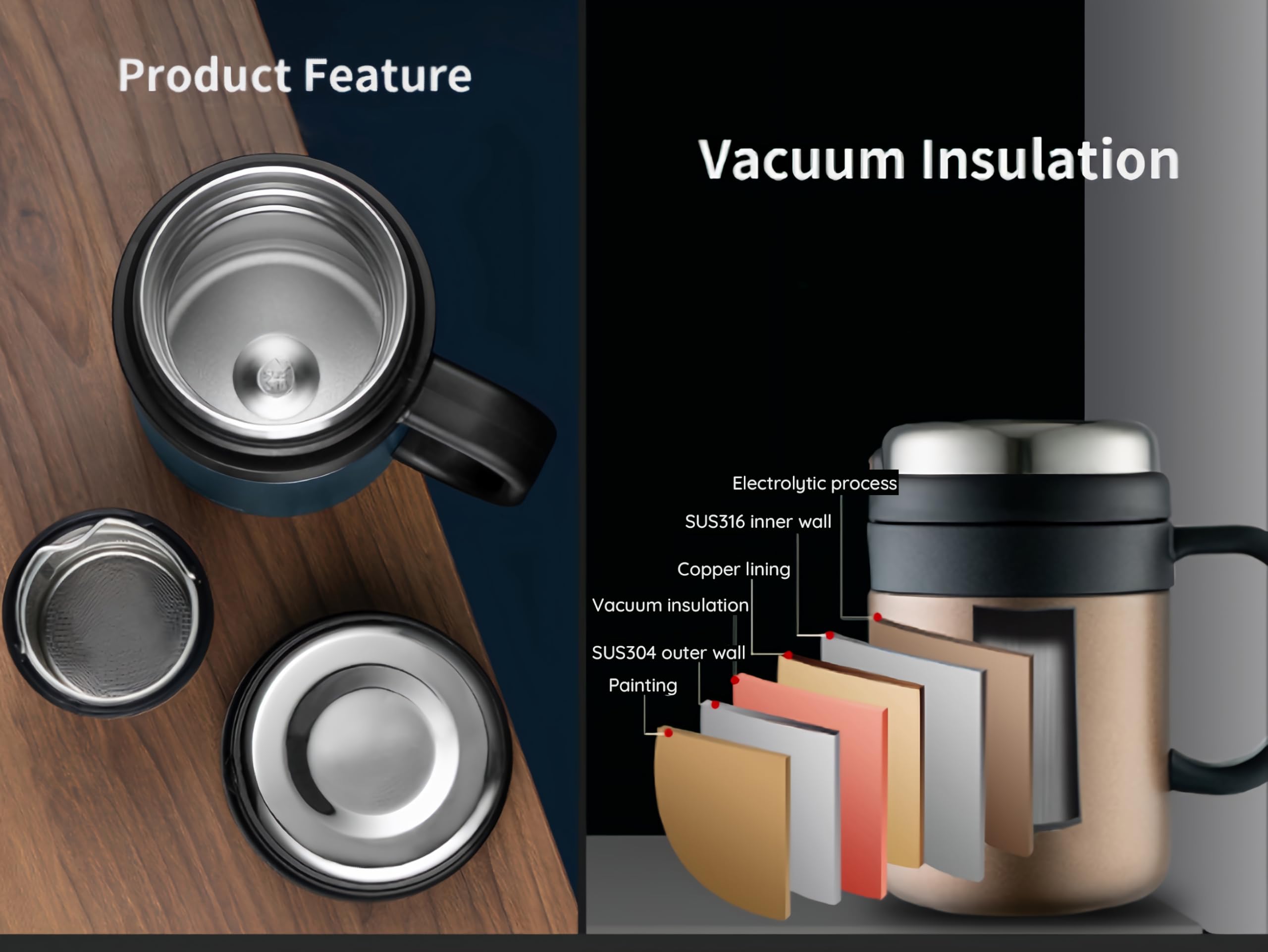 Thermobrocca Da Viaggio 900ml In Acciaio Inox: Tazza Termica Per Caffè Con Filtro Infusore Tè | Borraccia Isolante Sottovuoto - 5
