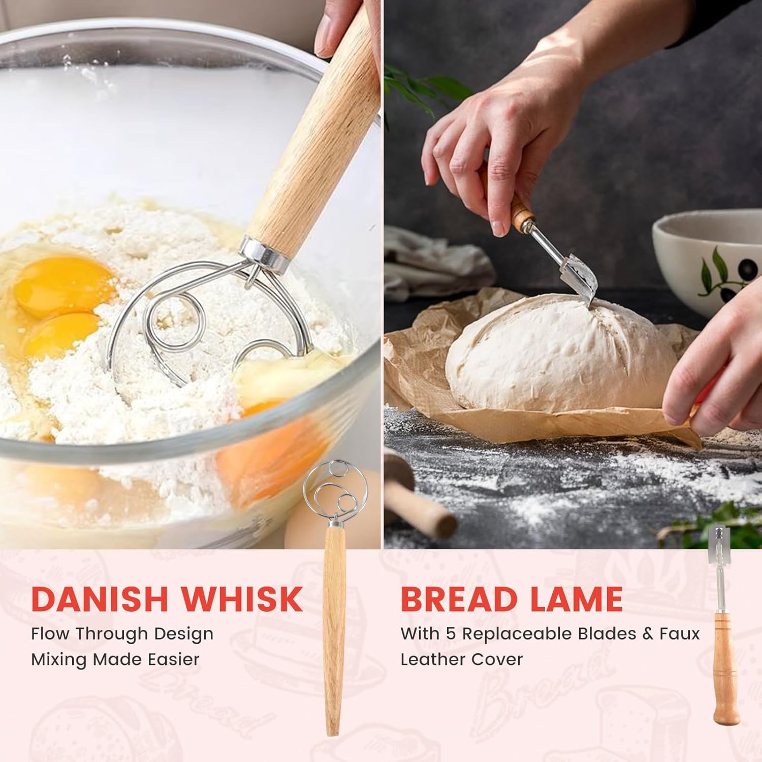 Joyyy Sourdough Starter Kit, Banneton Bread Proofing Basket, 8.5Inch Proofing Basket for Baking, Banneton Bread Baking Gift Set, Sourdough Bread Baking Supplies (Pink) - Image 4