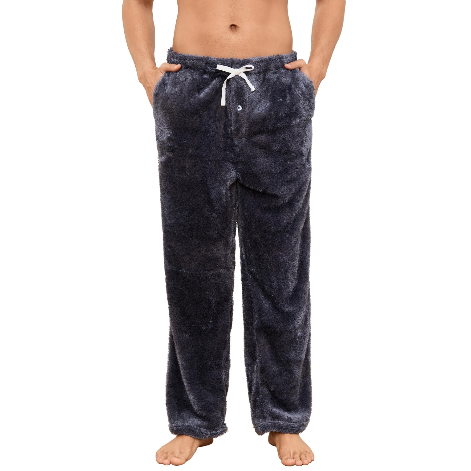 Vulcanodon Mens Plush Warm Pajama Pants, Fluffy Soft Fleece Sleep Pant with Pockets Lounge Pj Bottoms for Men