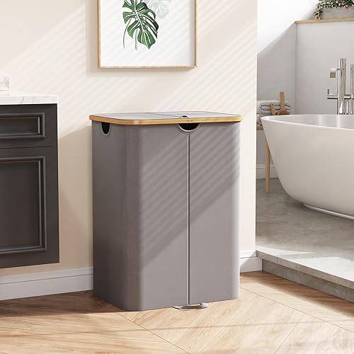Miniatura 8 de Lifewit Cesta doble para la ropa sucia de 150 litros con tapa, cesta doble grande para la ropa sucia, bolsas extraíbles, 2 secciones estéticas para