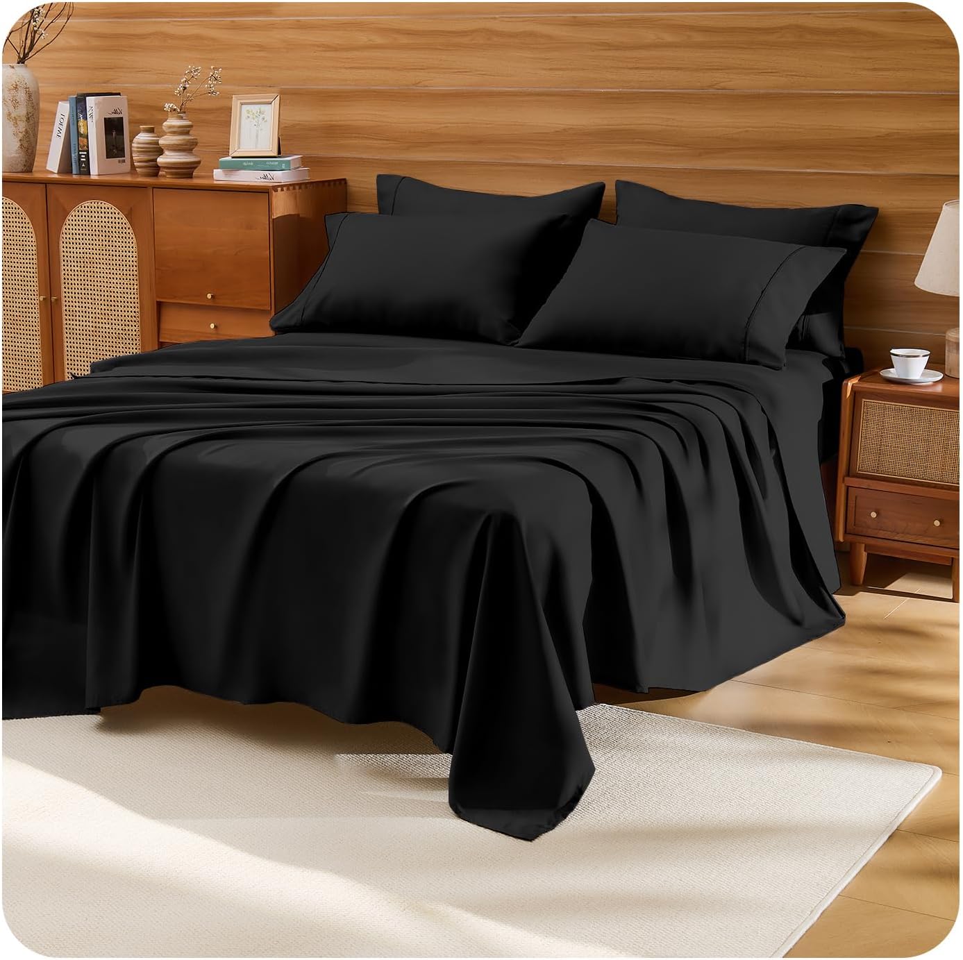 Loyalberry King Sheet Set- 6 Piece Breathable & Cooling Sheets | Ultra-Soft Hotel Luxury Bed Sheets | 18" Deep Pocket | Wrinkle, Fade, Stain Resistant (Black, King)