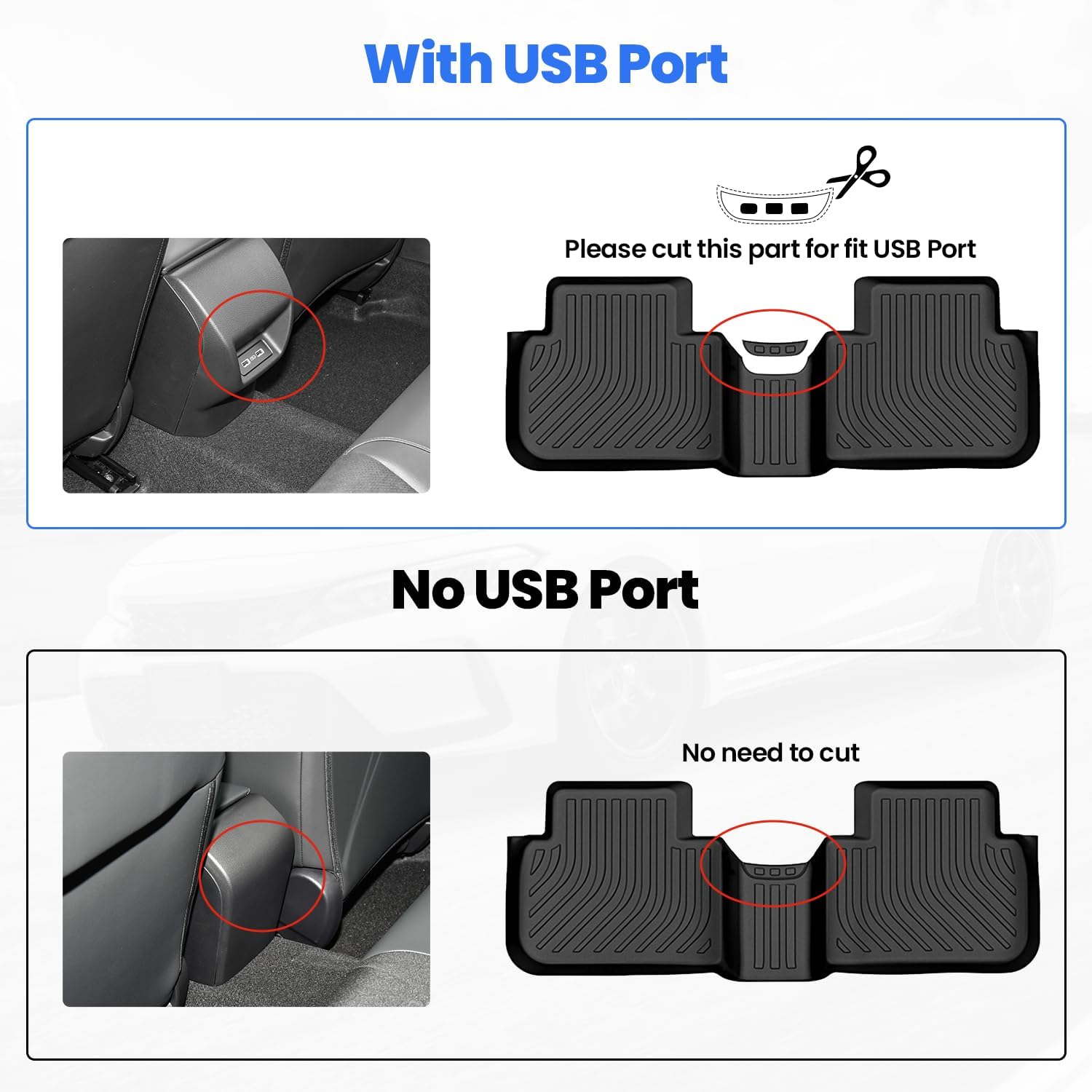 Civic Floor Mats - Floor Liner for Honda Civic 2022-2025 2026 Sedan Hatchback Si (Include Sport,Not for Hybrid) & Acura Integra 2023-2025 Accessories(Fit 2nd Row Has or No USB Port)