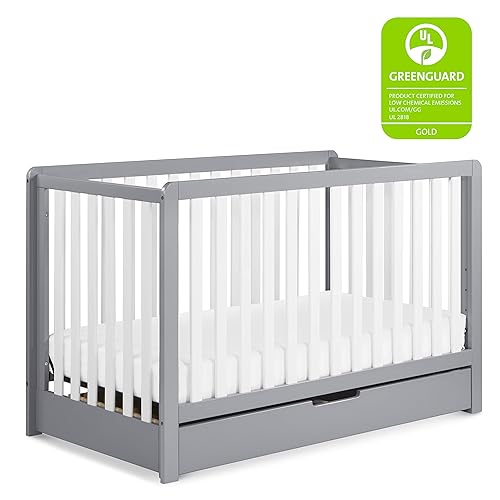 Miniatura 3 de Colby Cuna convertible 4 en 1 con cajón nido con colchón completo para niños pequeños con cubierta impermeable hipoalergénica Cuna Gris y Blanco