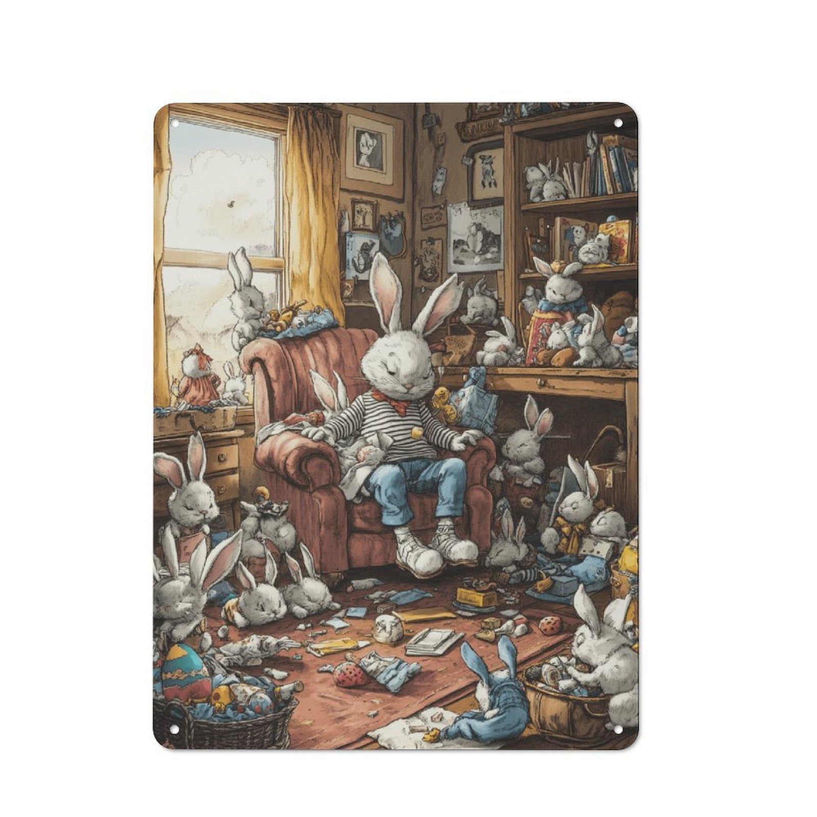 Junmoney Style-13 Easter Bunny Decorations Printed Metal Sign 40X30cm For Kitchen Or Home Bar, Housewarming Present For People Styling Kitchen And Home Bar