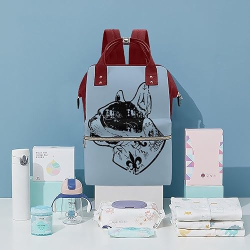 Miniatura 5 de Bolsa de pañales de bulldog francés tatuado para mujer, mochila de gran capacidad, impermeable, mochila de viaje para computadora portátil