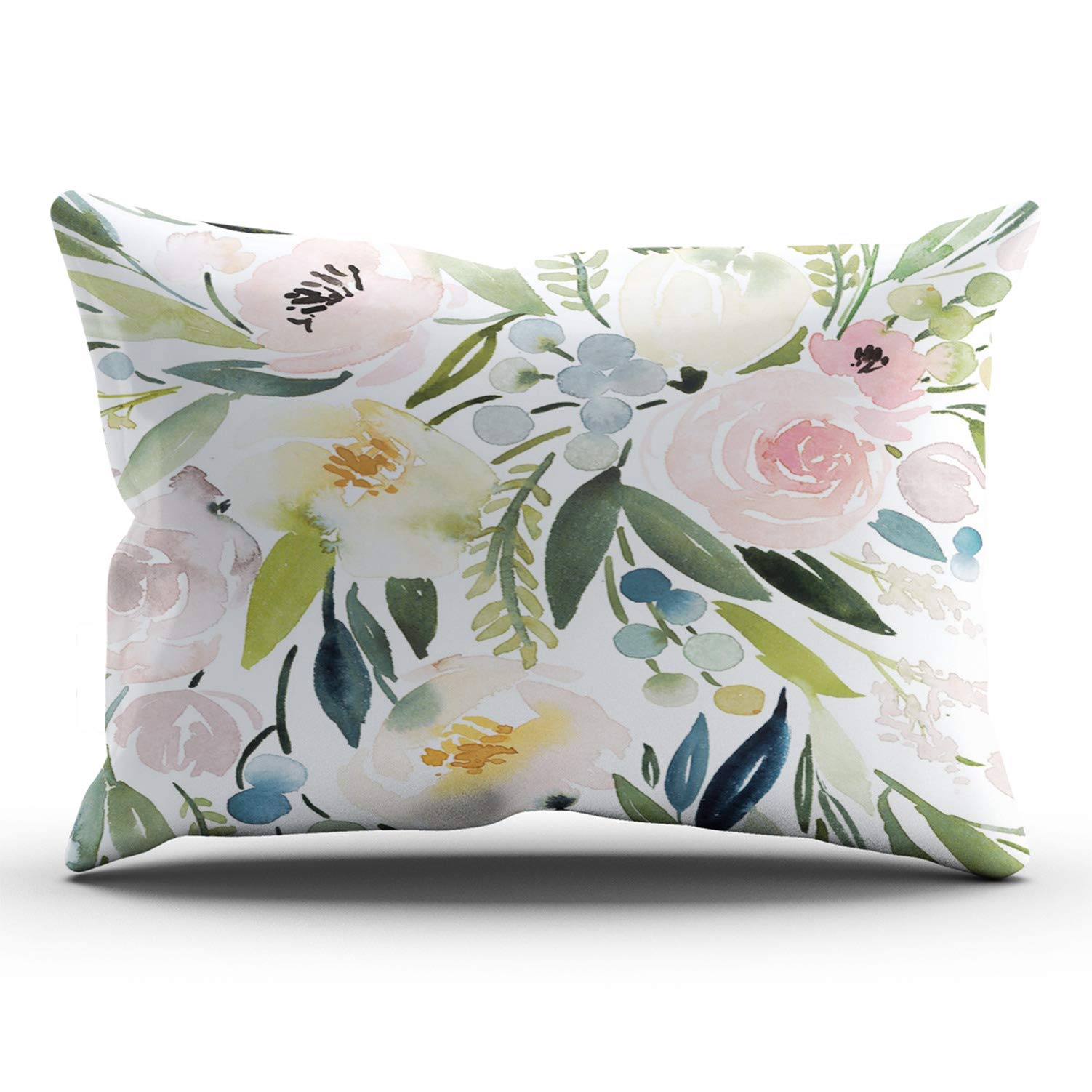 ONGING Decorative Pillowcases Colorful Watercolor Floral Customizable Cushion Rectangle Lumbar Size 12x24 inch Throw Pillow Cover Case Hidden